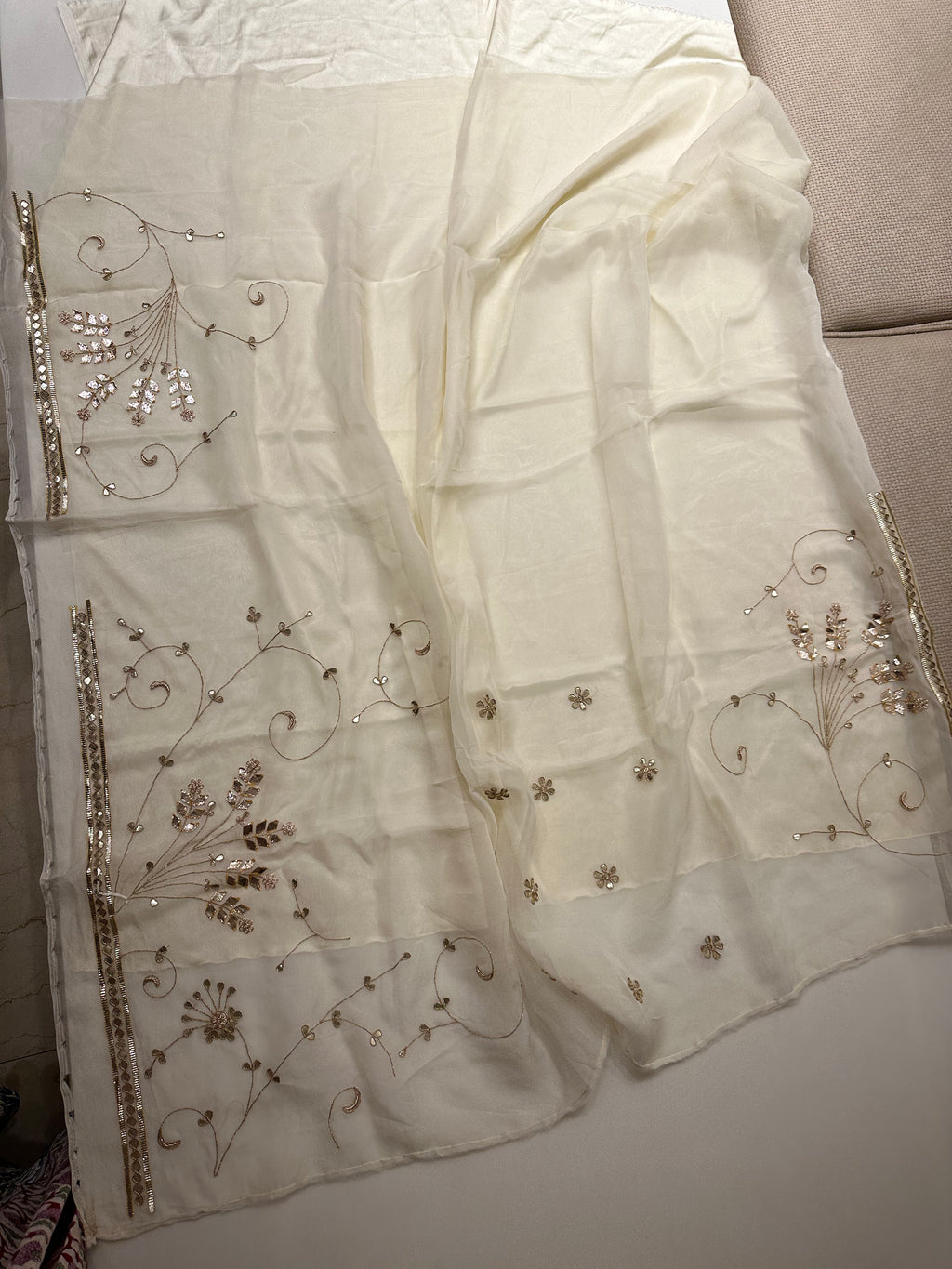 Padmini Cream organza saree