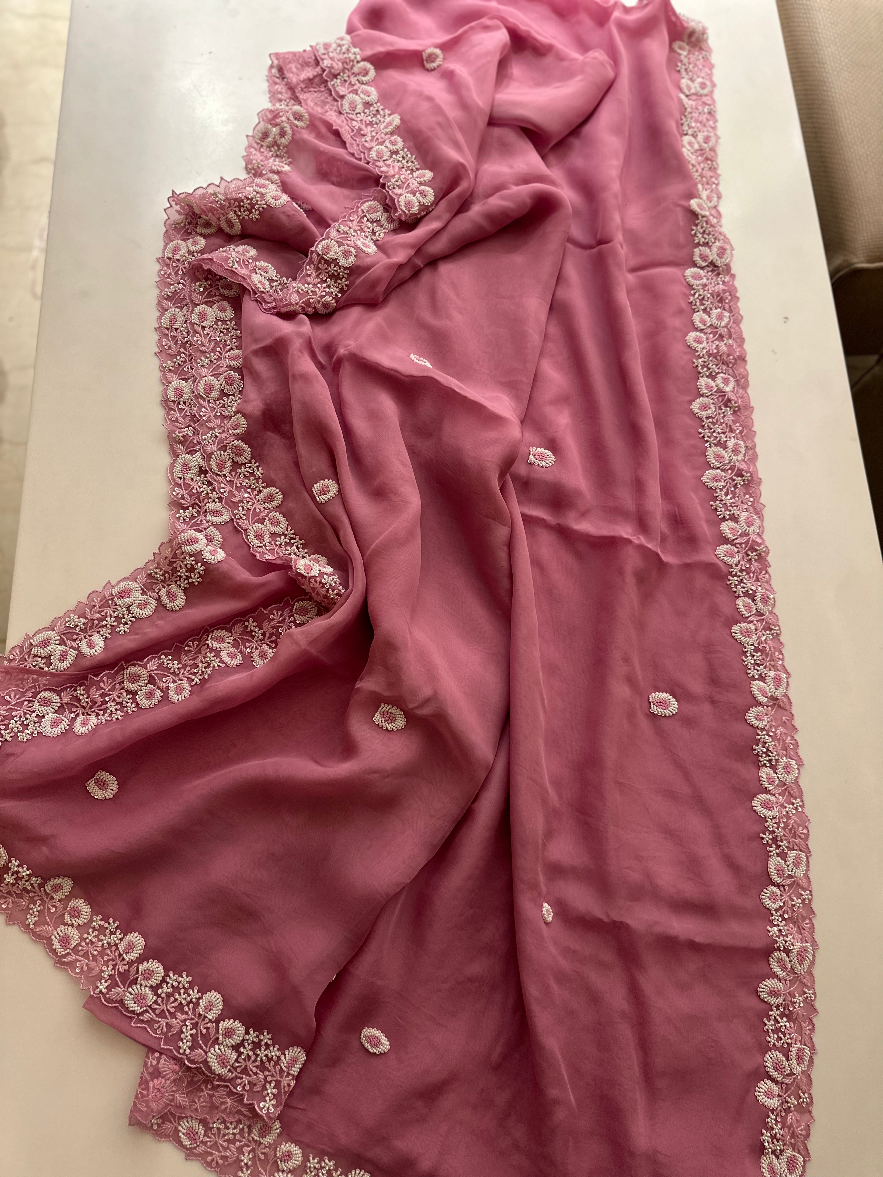 Wild Plum Organza saree