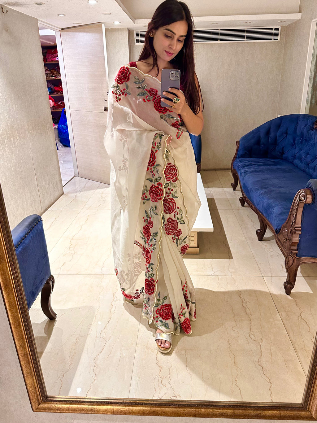 Luxe Pure organza rose saree