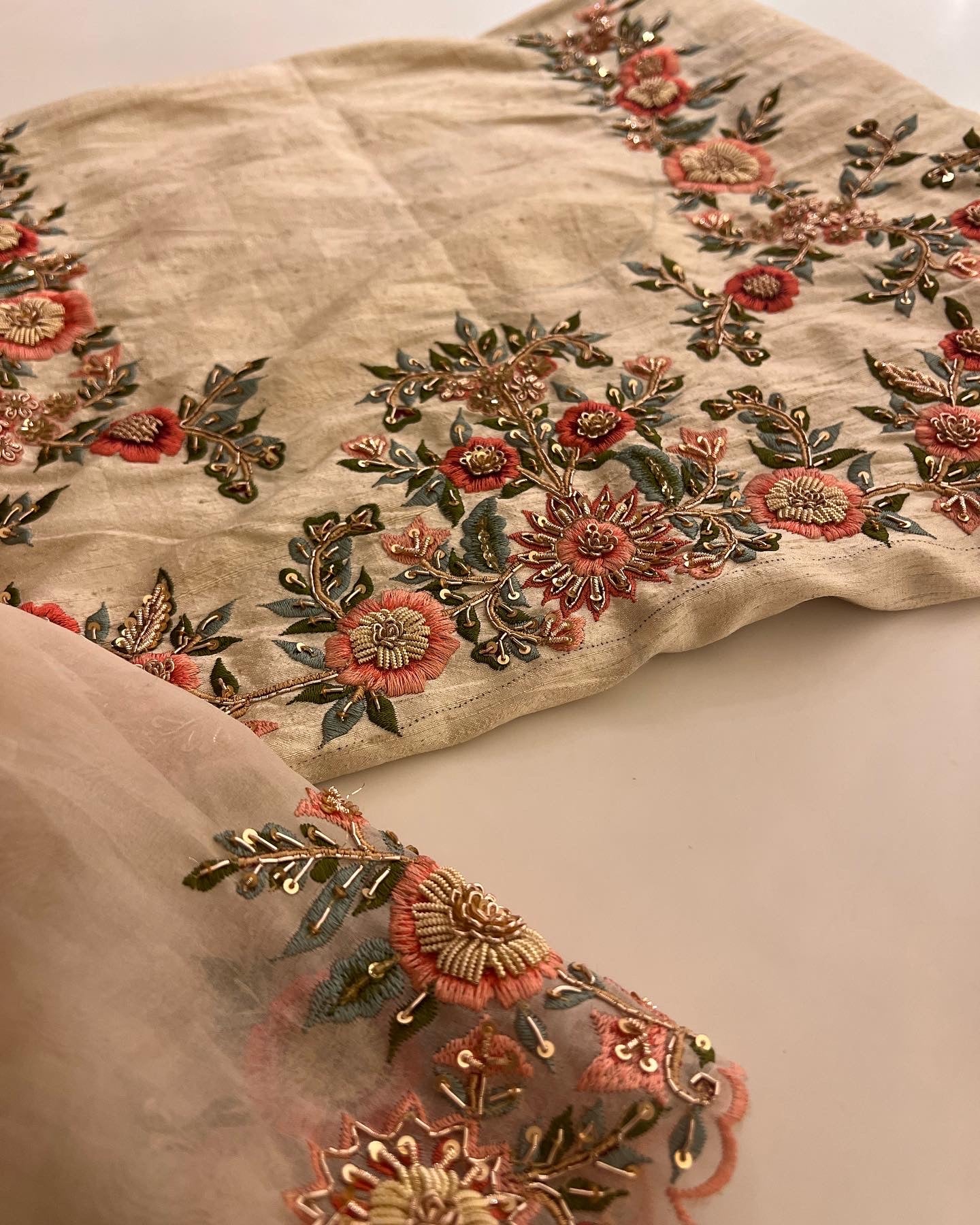 Ivory handwork exclusive Organza saree
