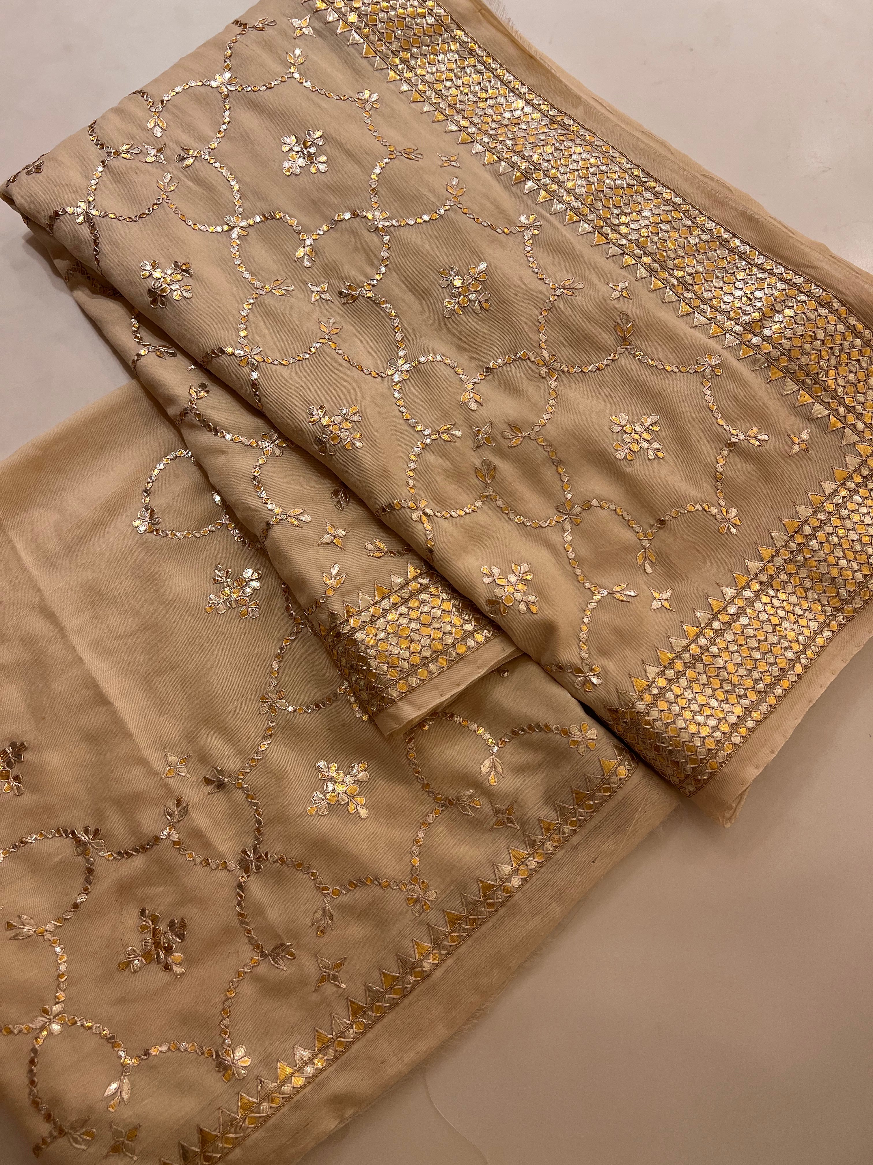 Off white , full jal Silk handwork Gotapatti saree