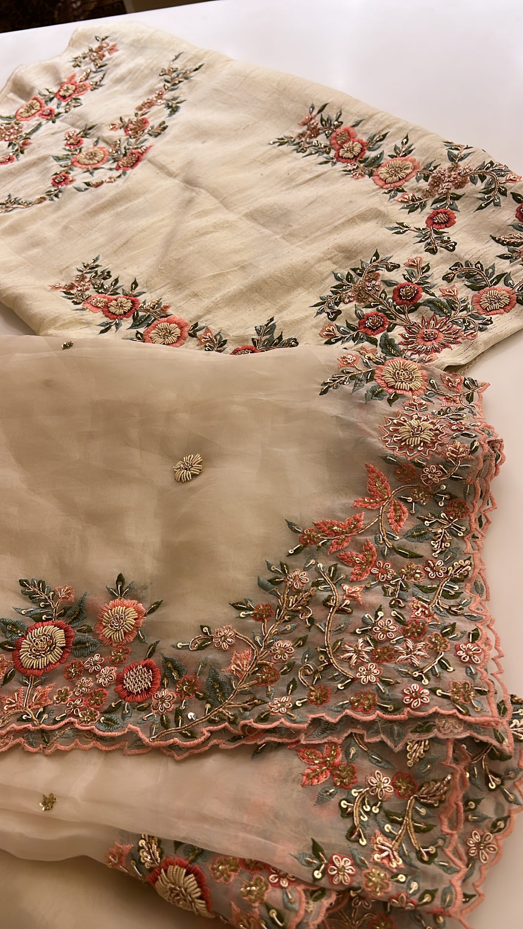 Ivory handwork exclusive Organza saree