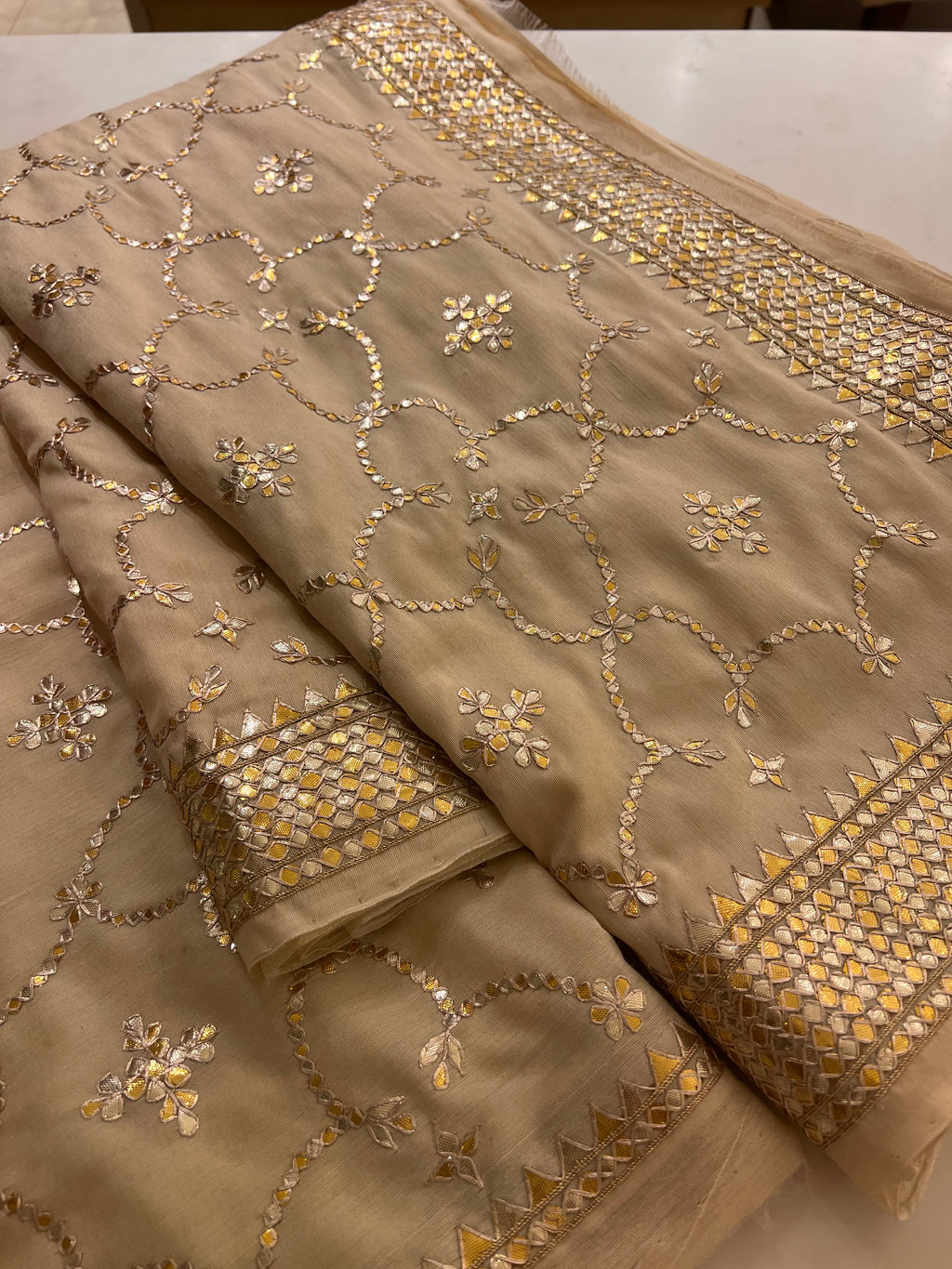 Off white , full jal Silk handwork Gotapatti saree
