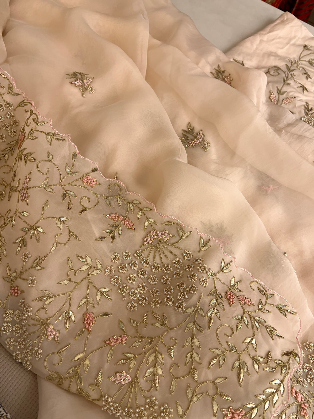 Organza peach saree