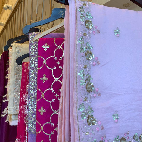 Pink organza handwork saree