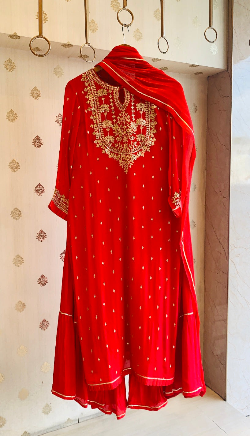 Red sharara set