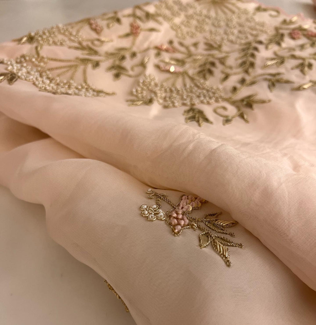 Organza peach saree
