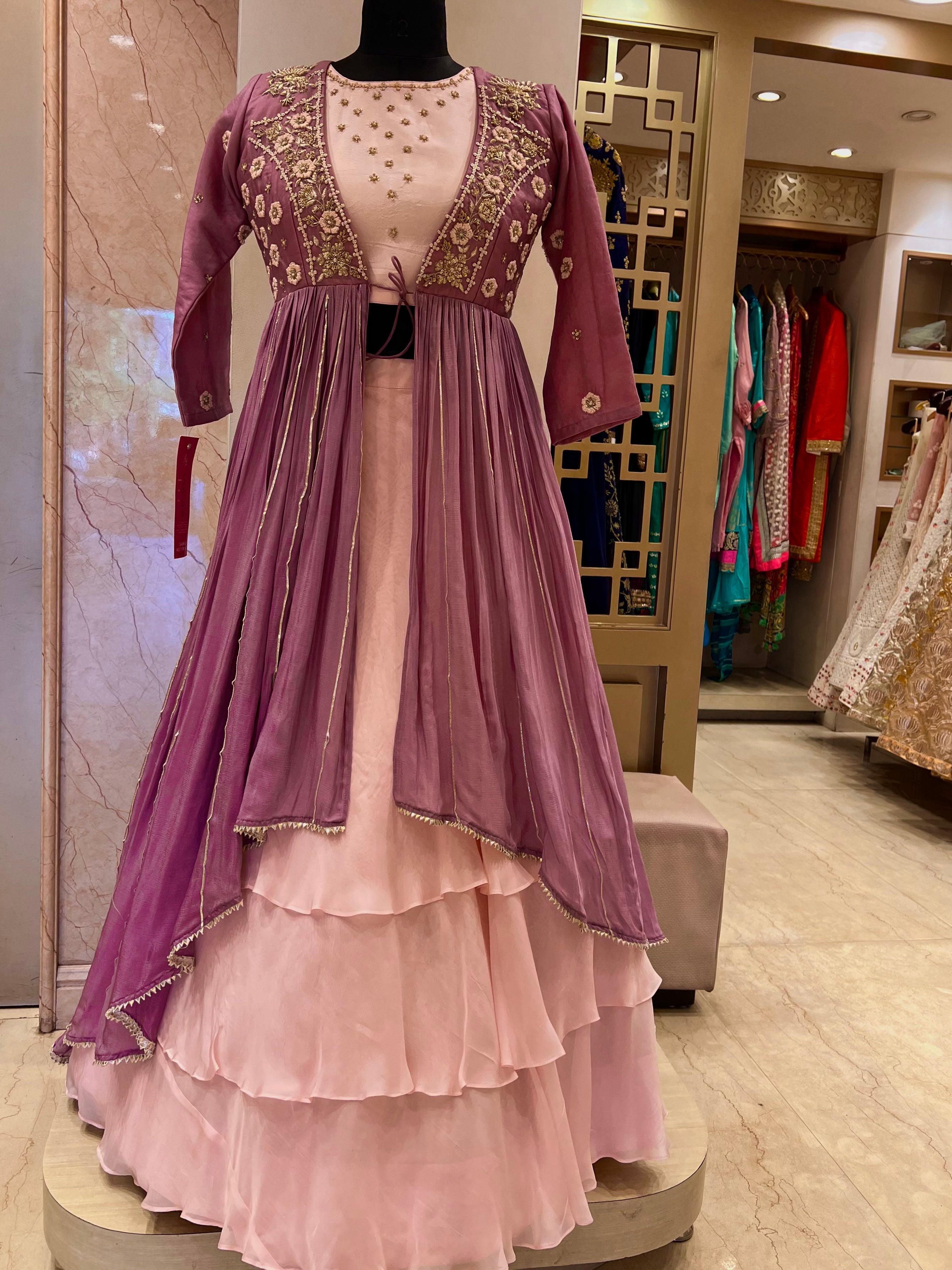 Indo western crop top skirt with jacket - Main Image