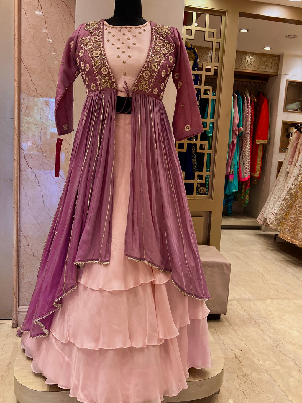 Indo western crop top skirt with jacket