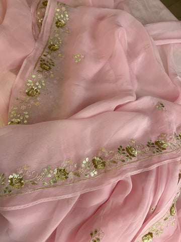 Pink organza handwork saree