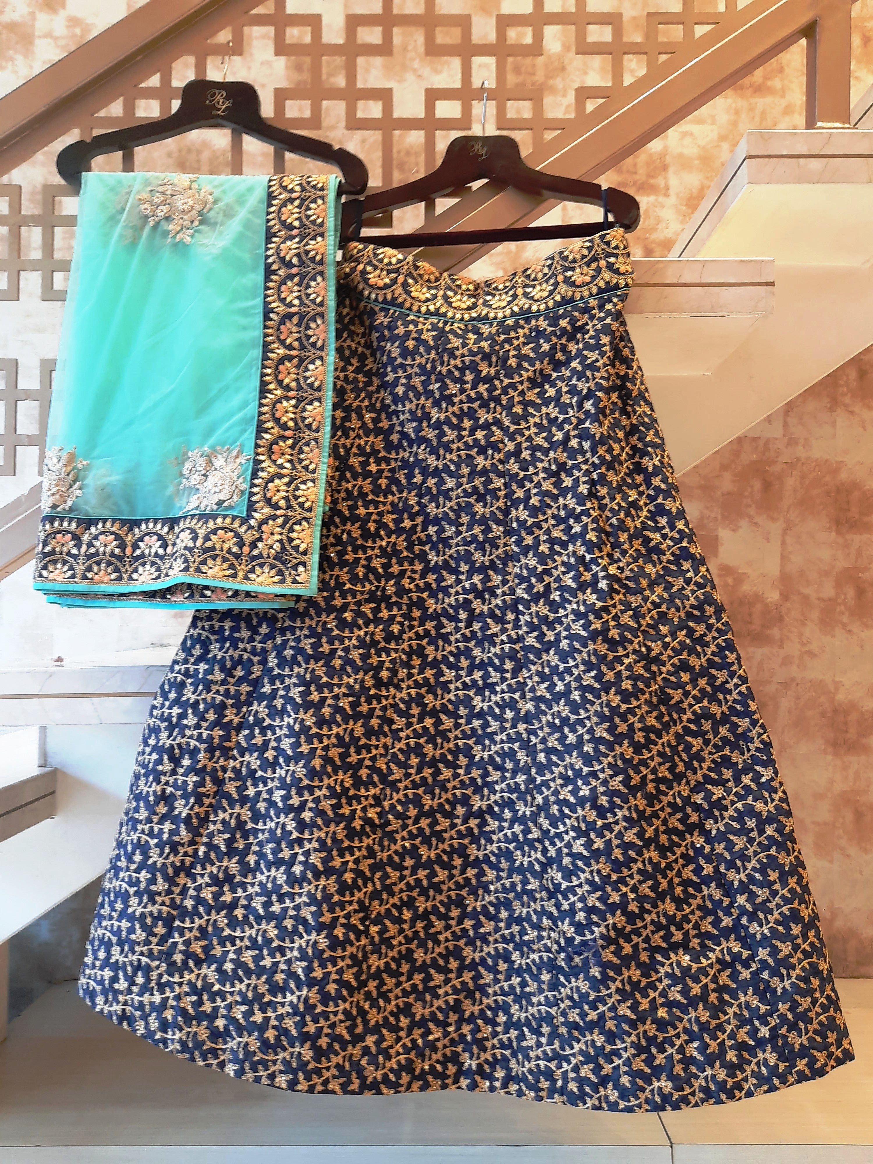 Navy Jal Work Lehenga