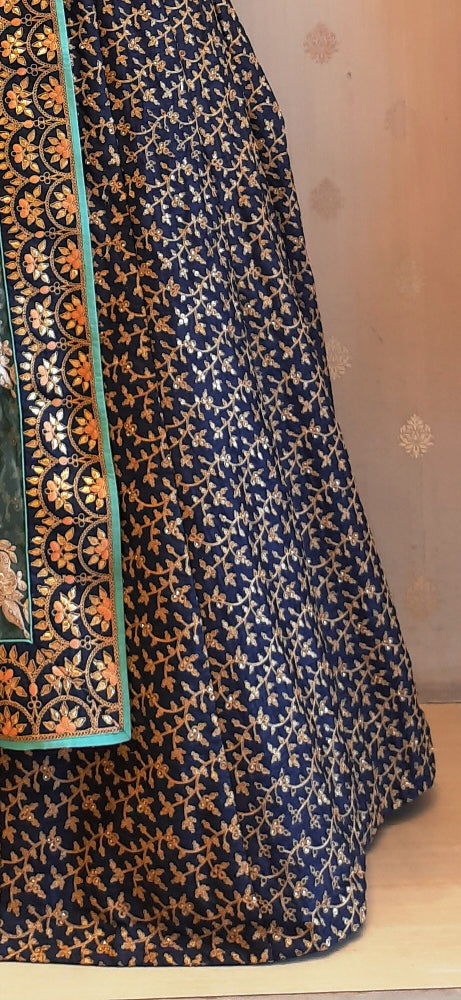 Navy Jal Work Lehenga