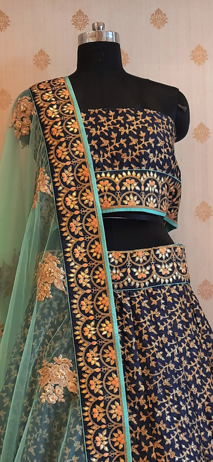 Navy Jal Work Lehenga
