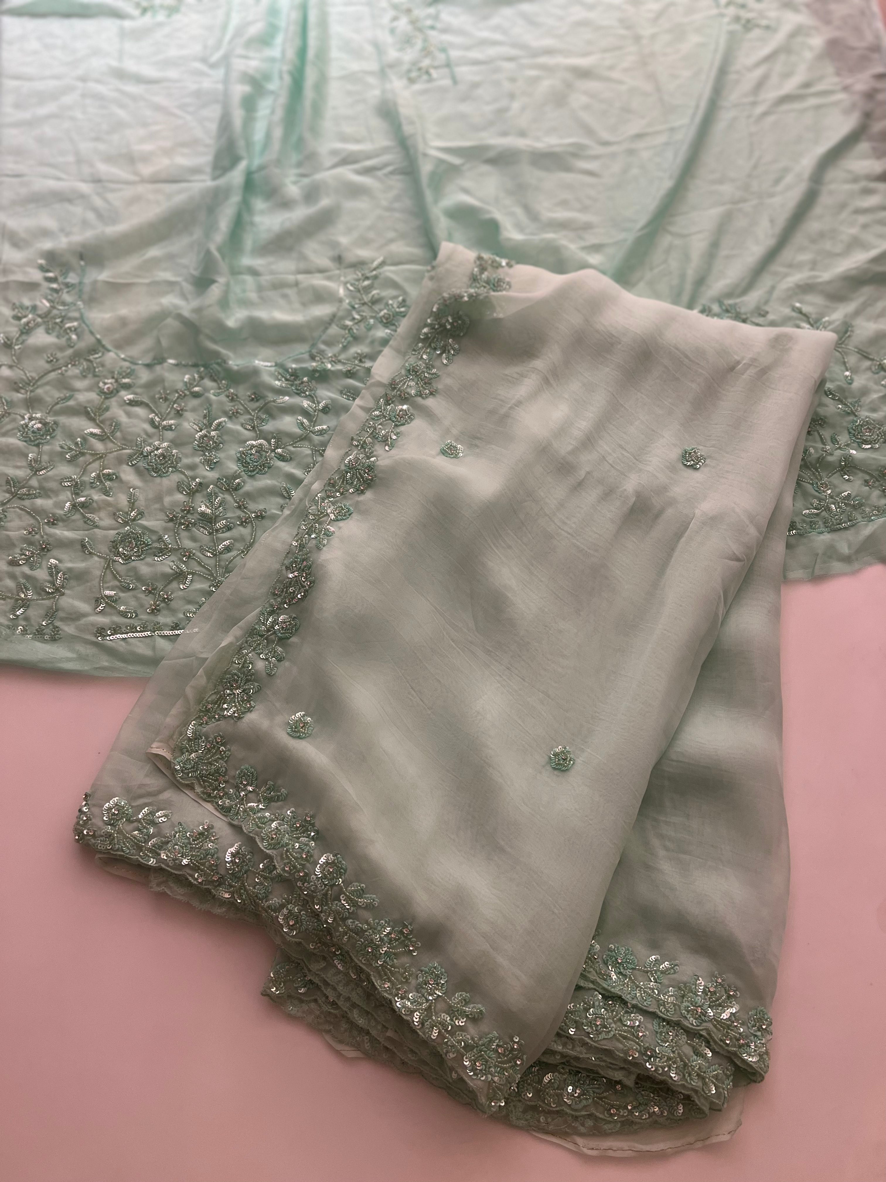 Organza Saree Mint