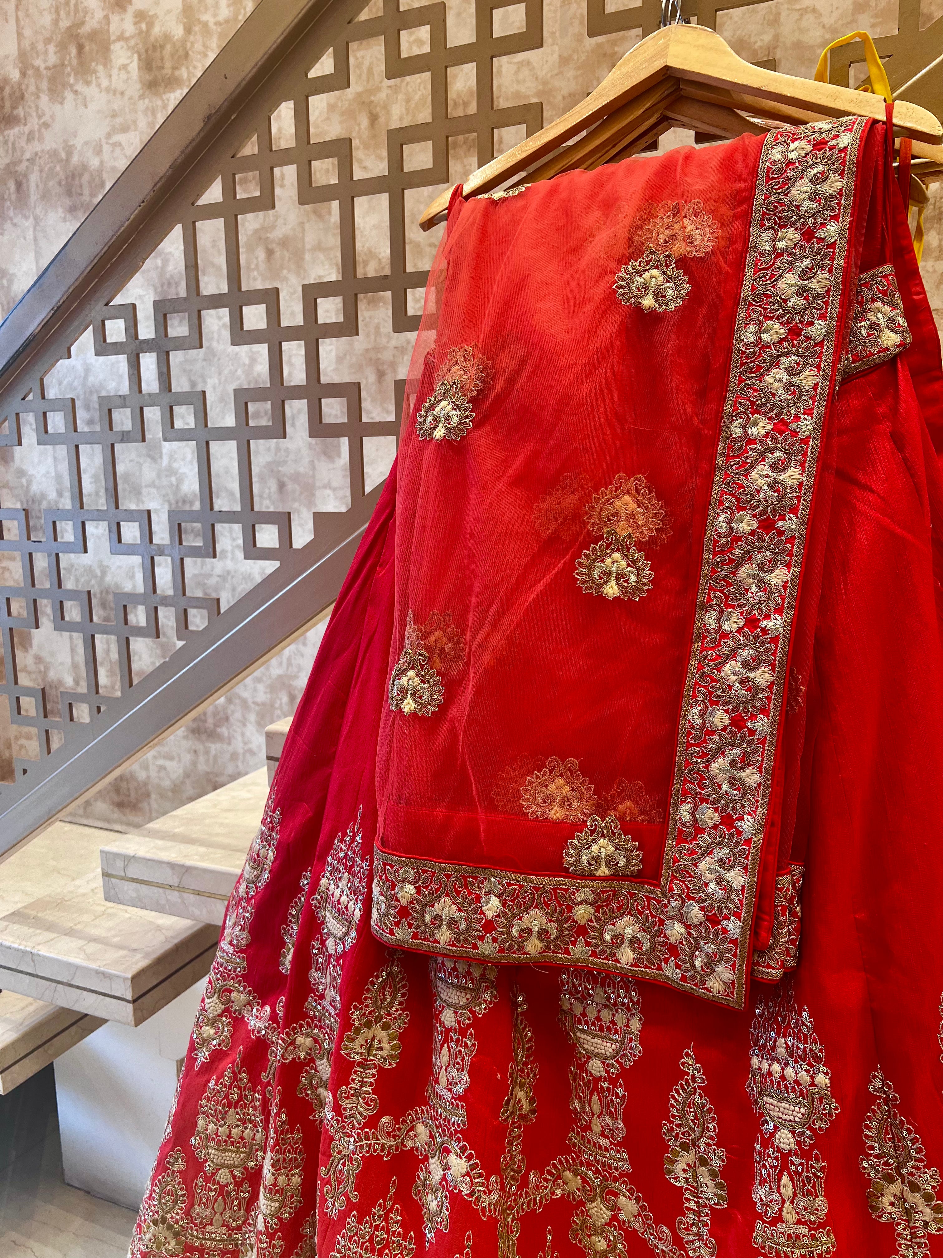 Dola silk Tomato Red Lehenga