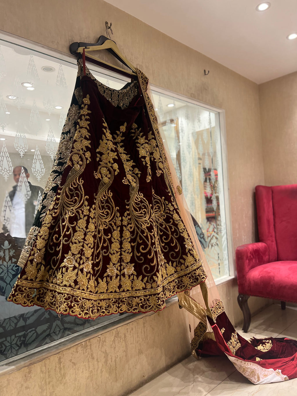 Velvet Mughal handwork lehenga set