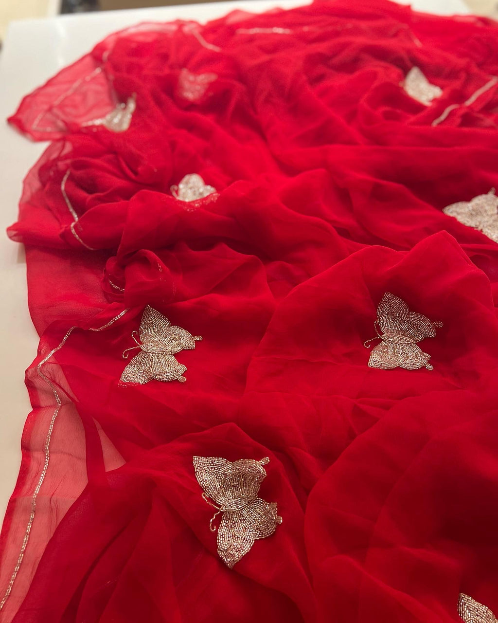Fatal Red Chiffon saree