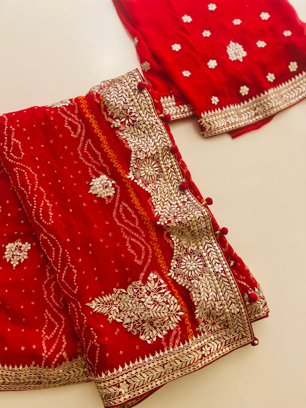 Red bandhani traditional saree
