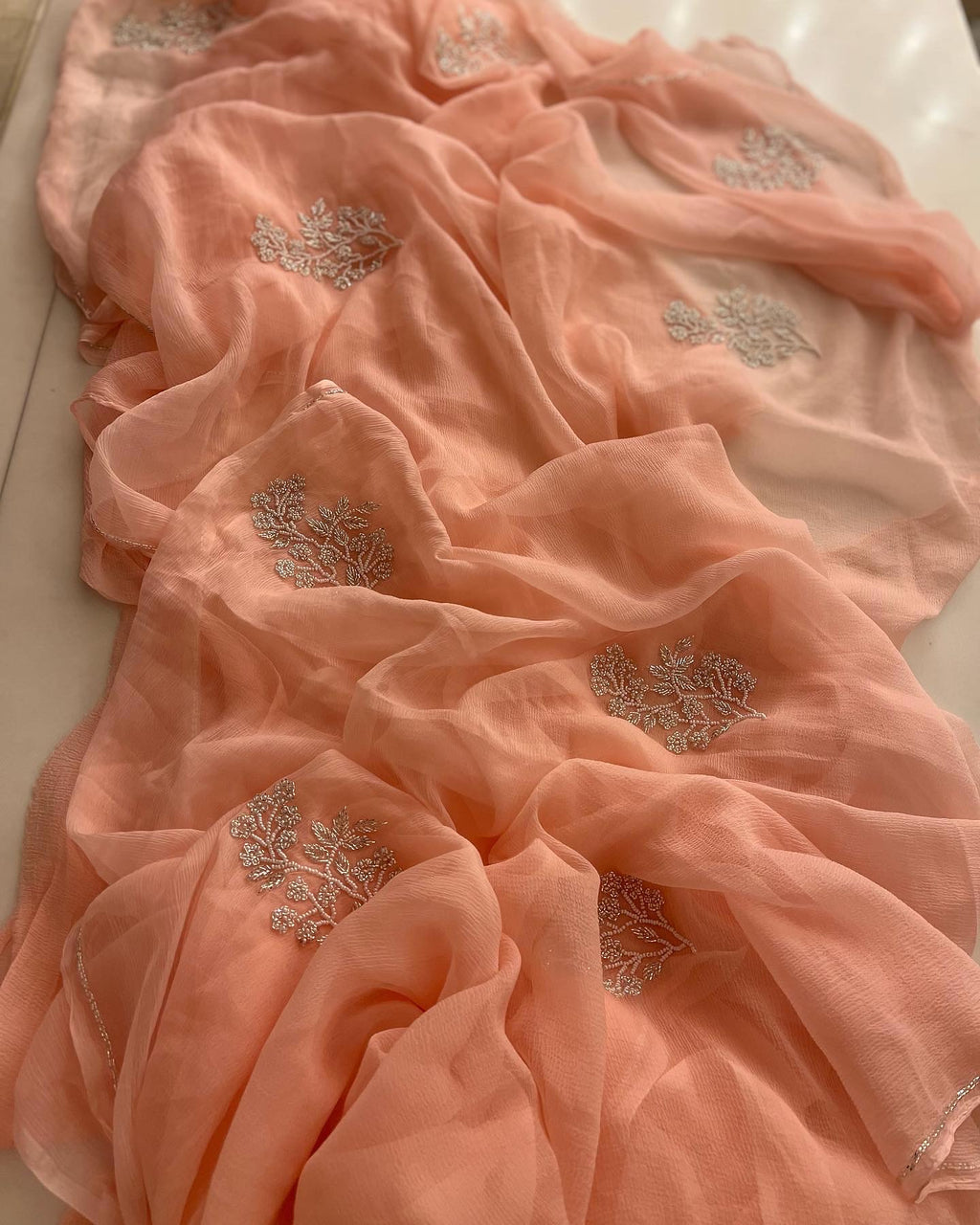 Peachy delicate darling chiffon saree