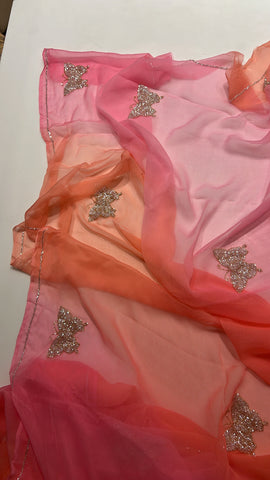 Orange pink shaded chiffon saree