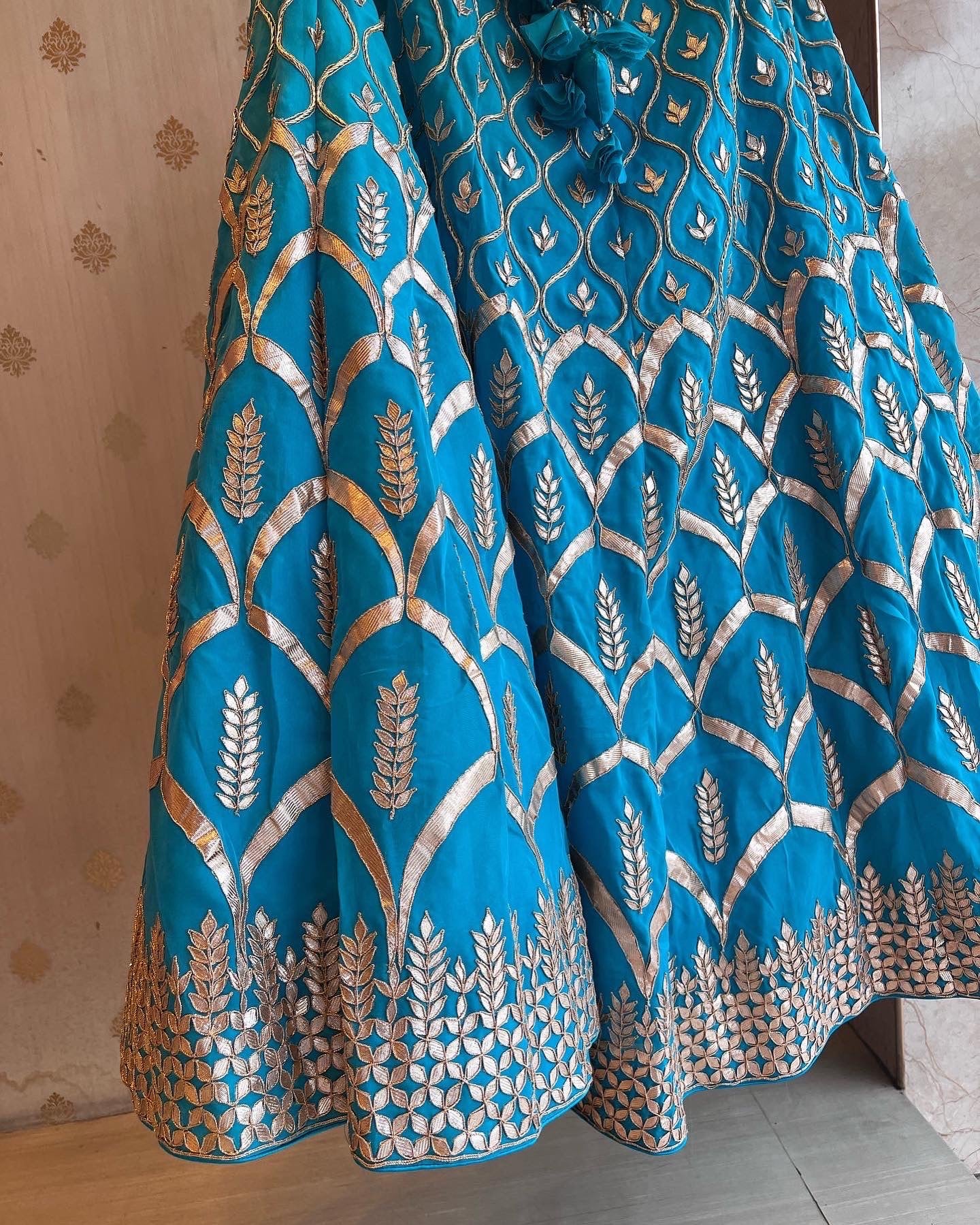 Peacock blue Organza gotapatti lehenga set