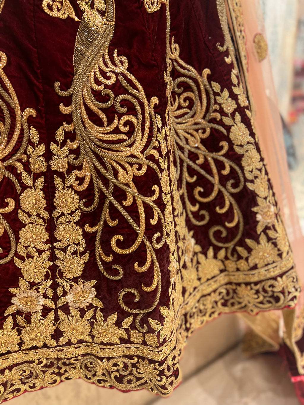 Velvet Mughal handwork lehenga set