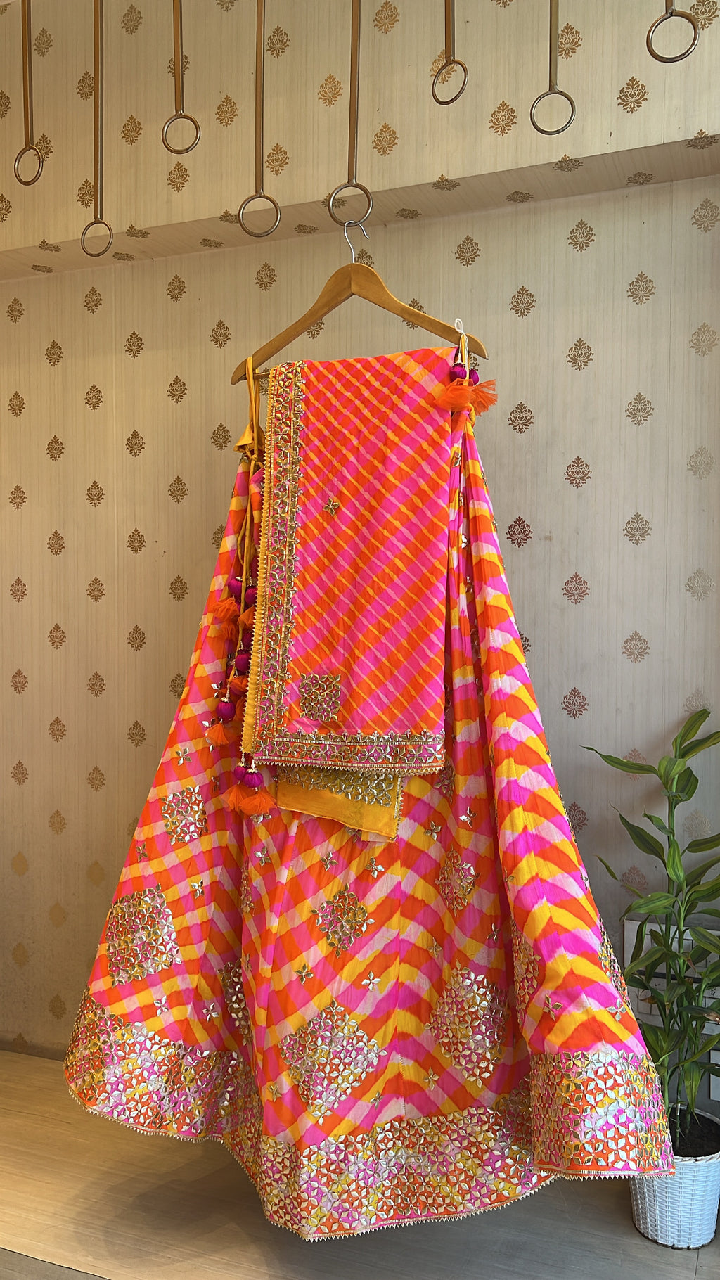 Hot Pink Katcha Gota Rani Sa Lehenga set