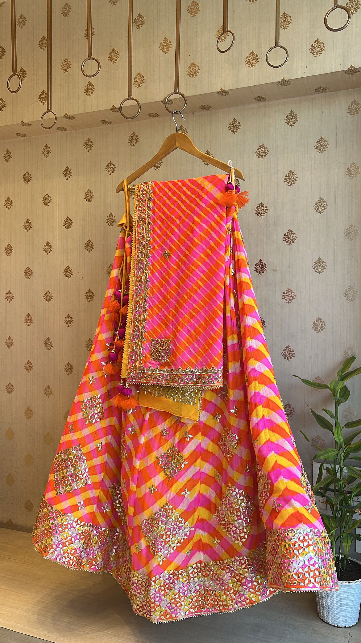 Hot Pink Katcha Gota Rani Sa Lehenga set