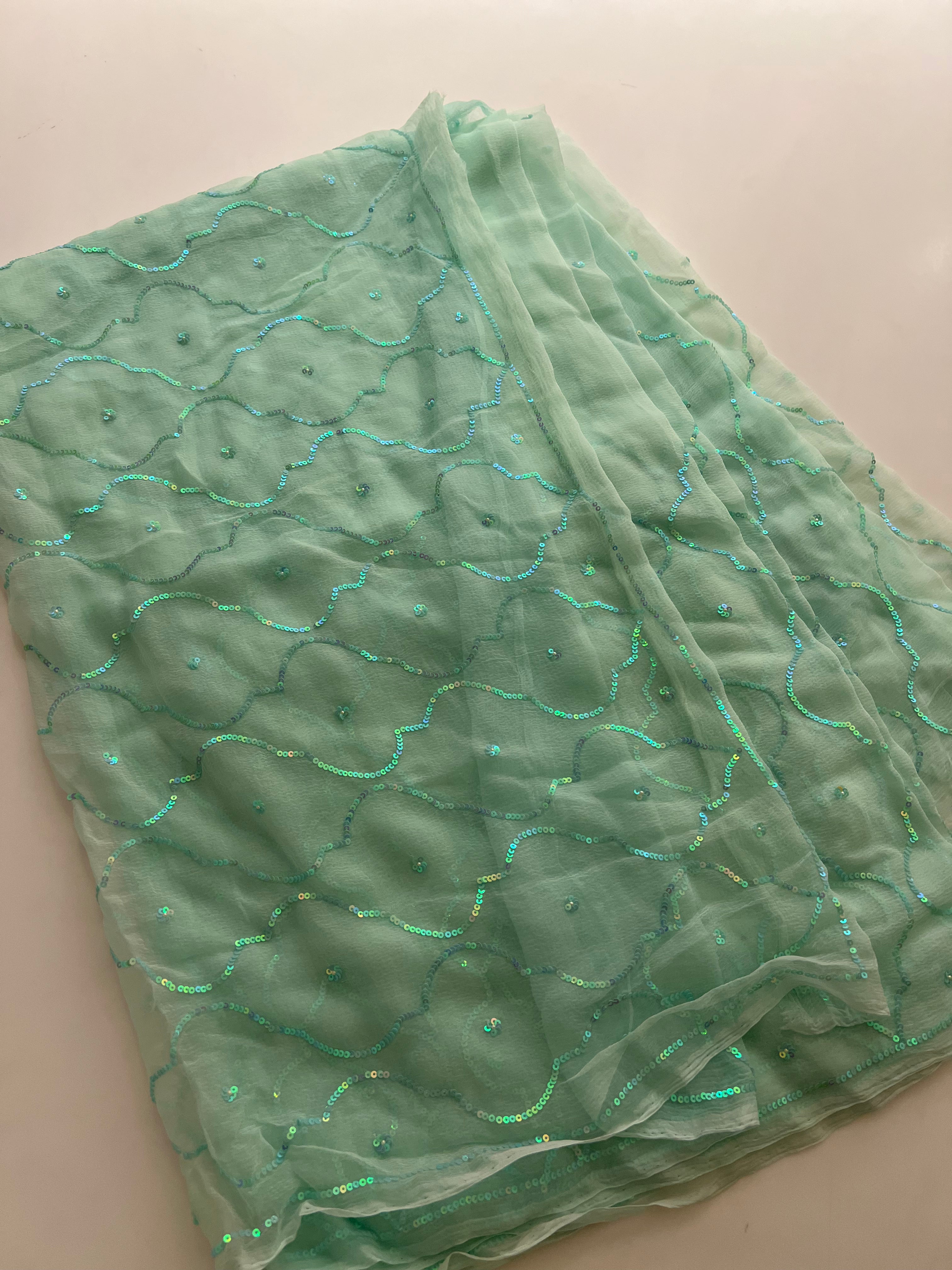 Sea green chiffon saree