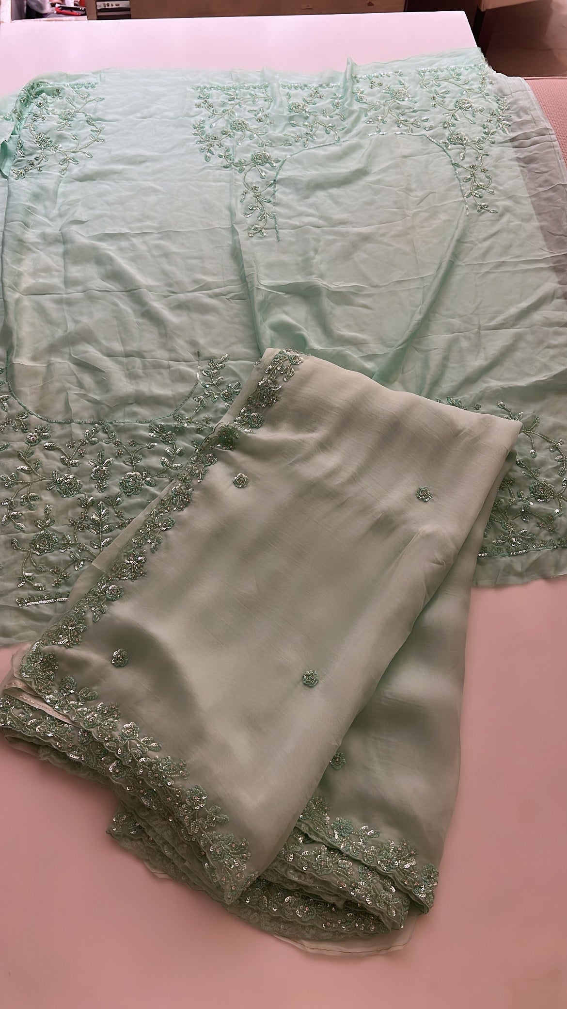 Organza Saree Mint