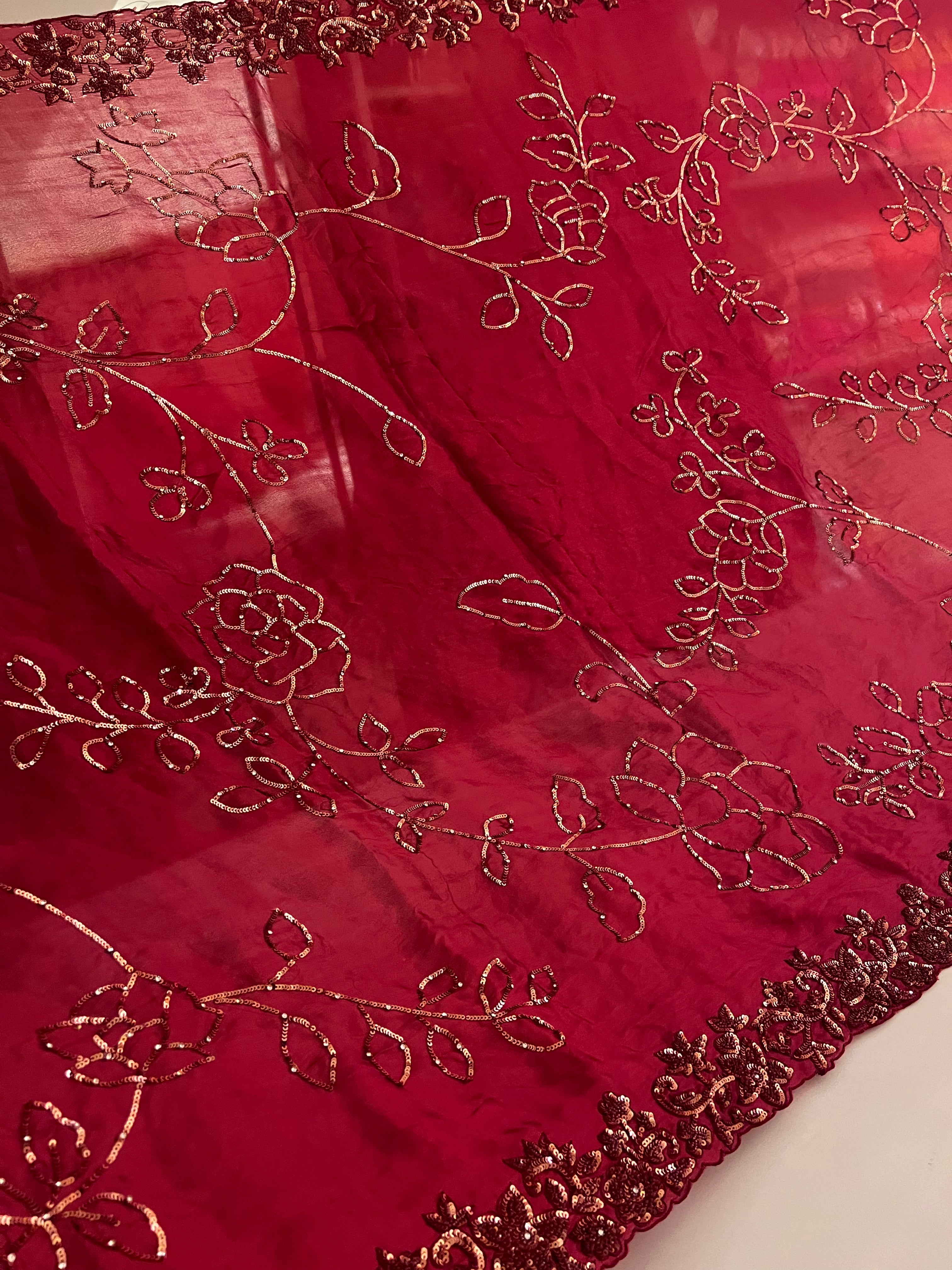 Chilli red pure silk organza saree