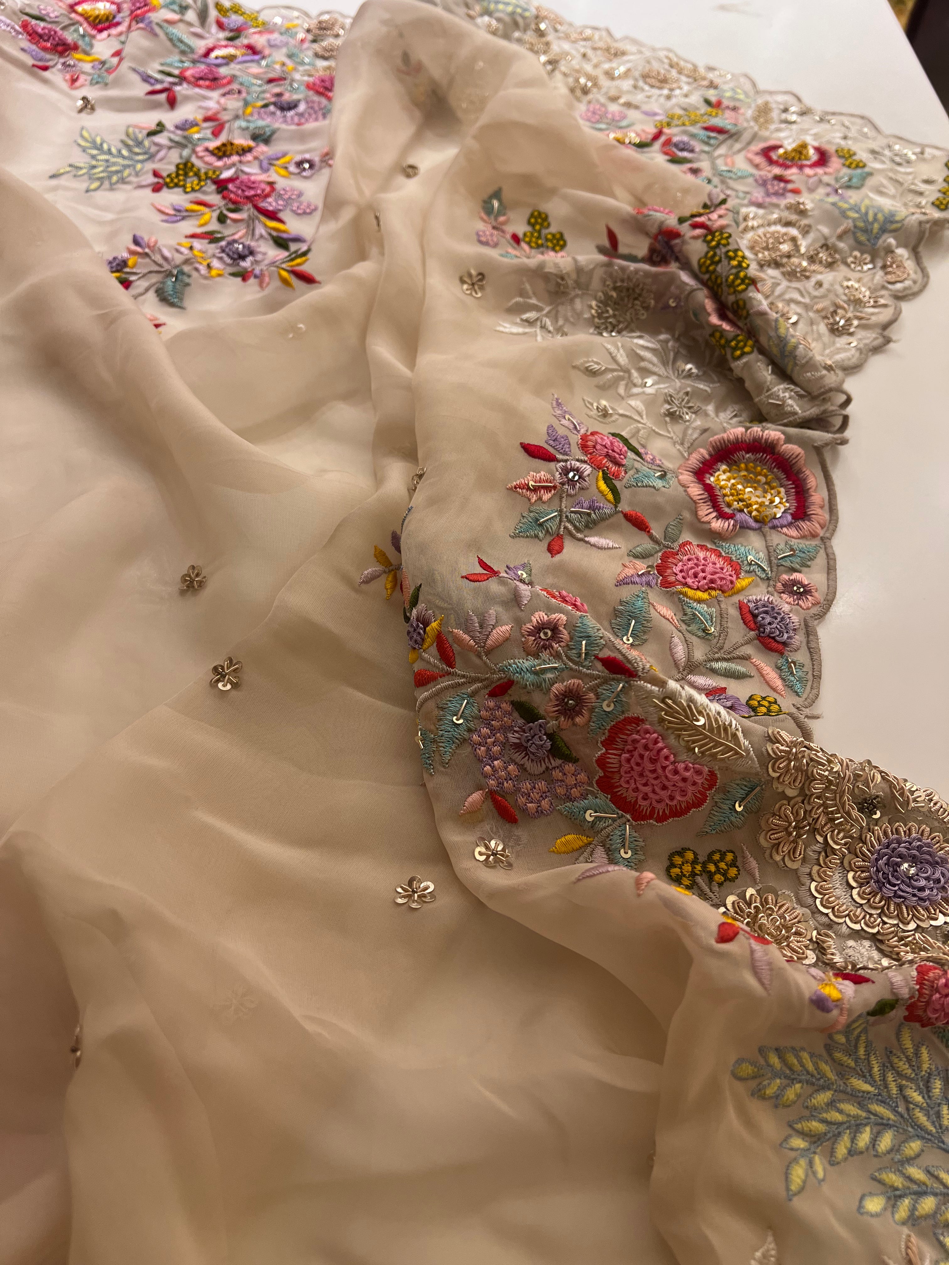 Exclusive Resham zardozi handwork organza saree