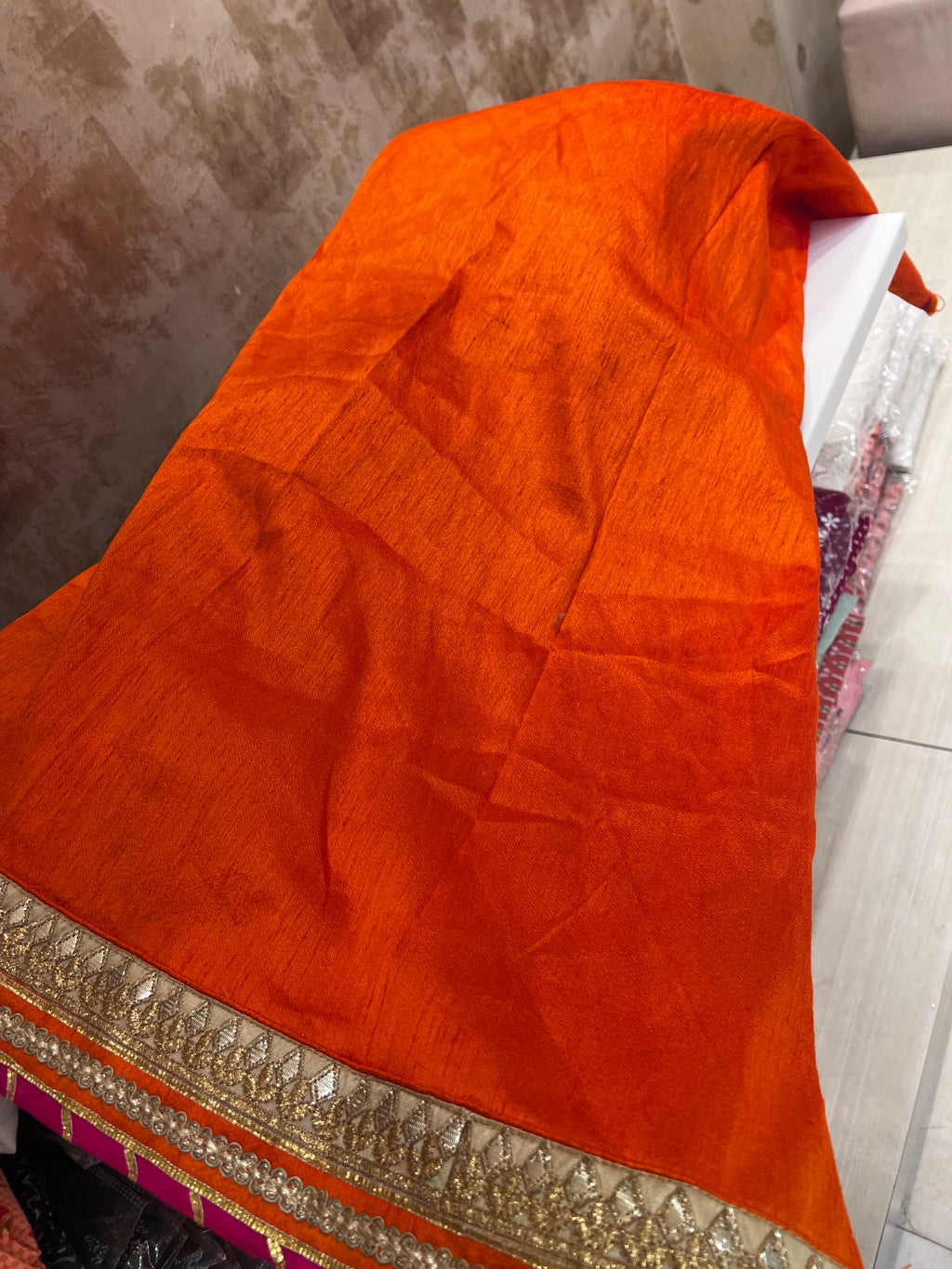 Tangerine raw silk lehenga