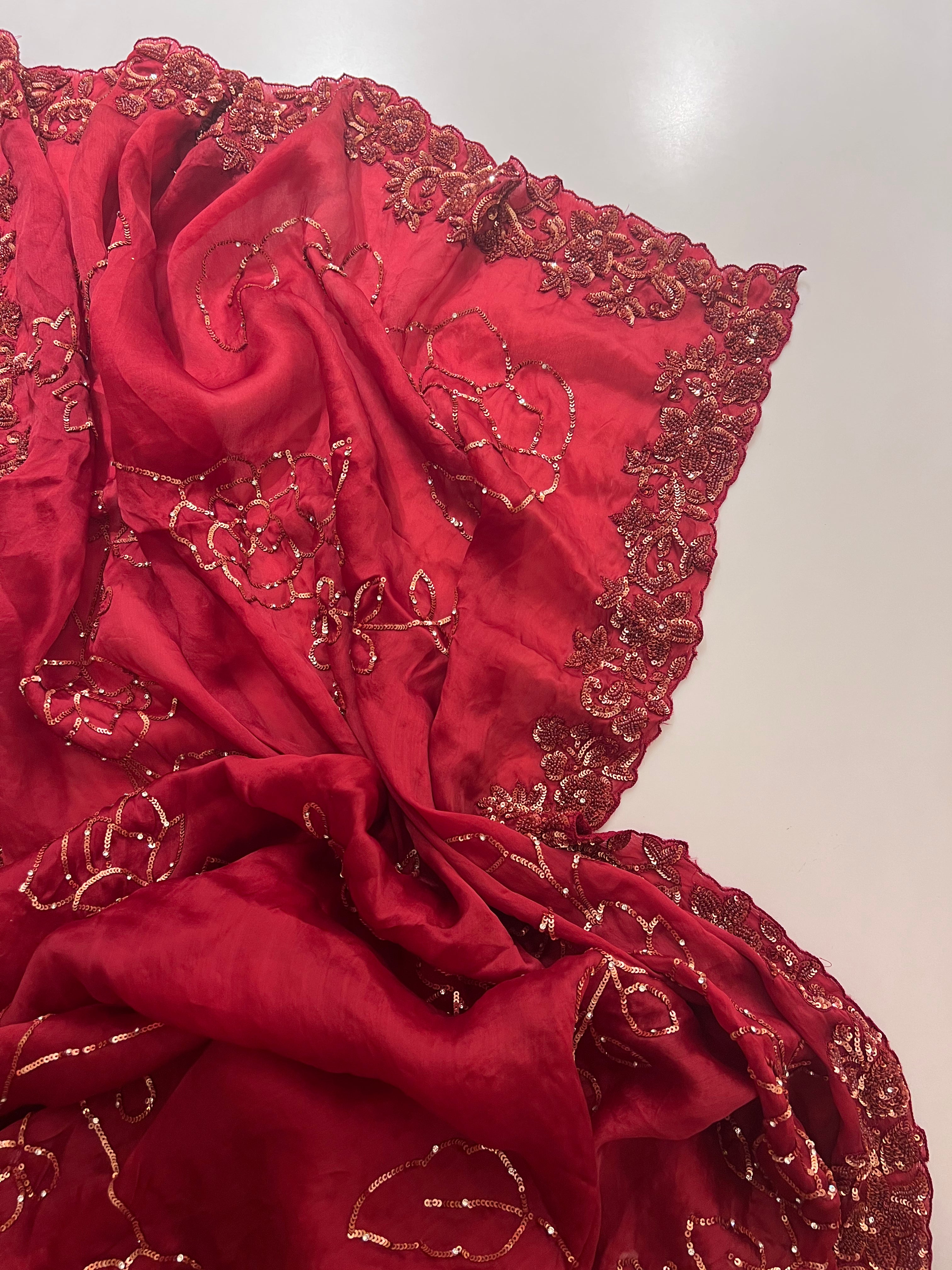 Chilli red pure silk organza saree