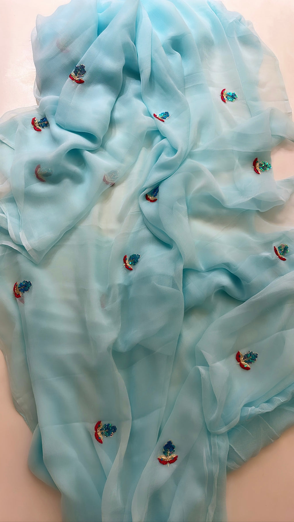 Aqua Dainty Handwork chiffon saree