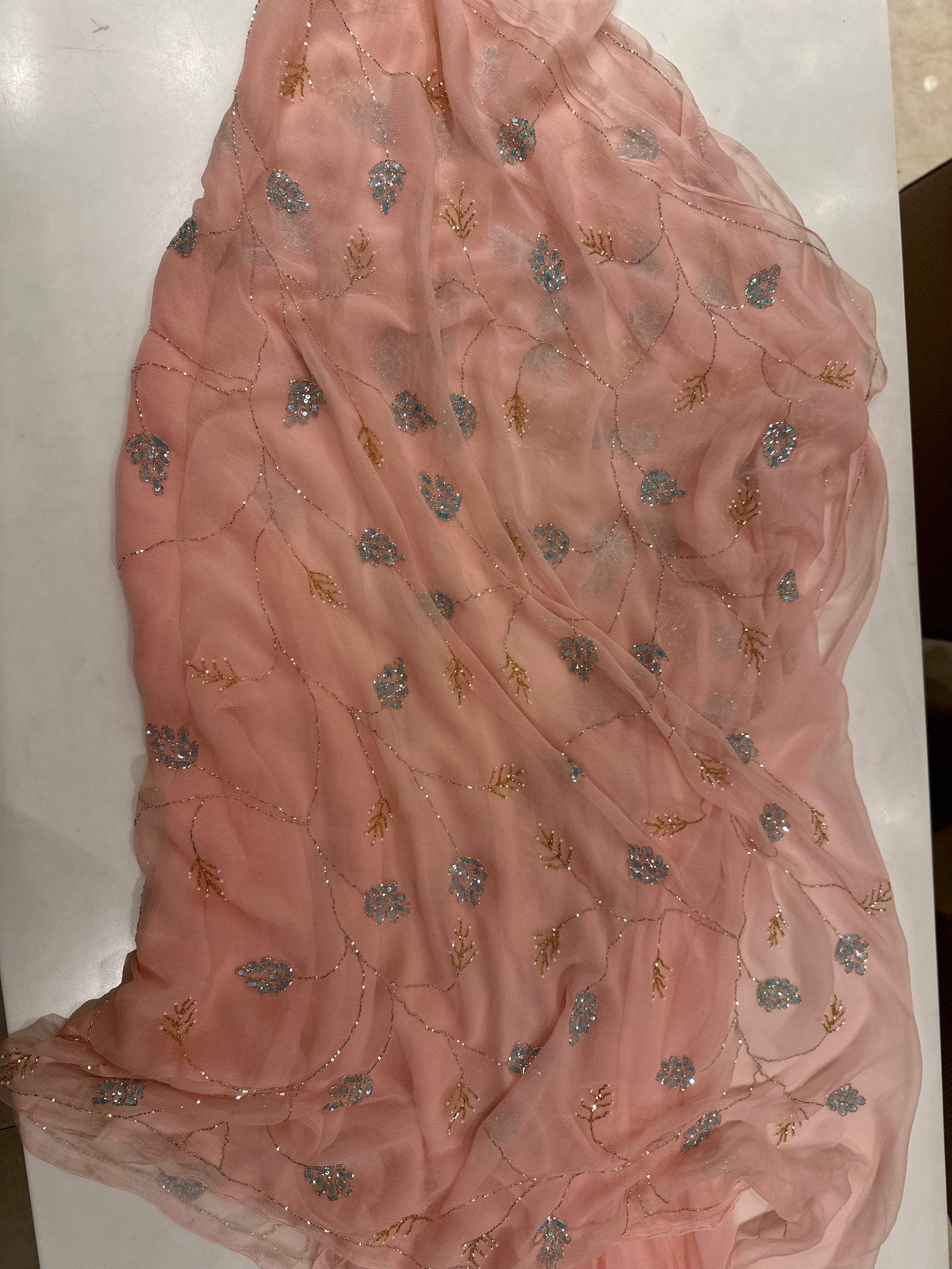 Pretty Peach chiffon saree