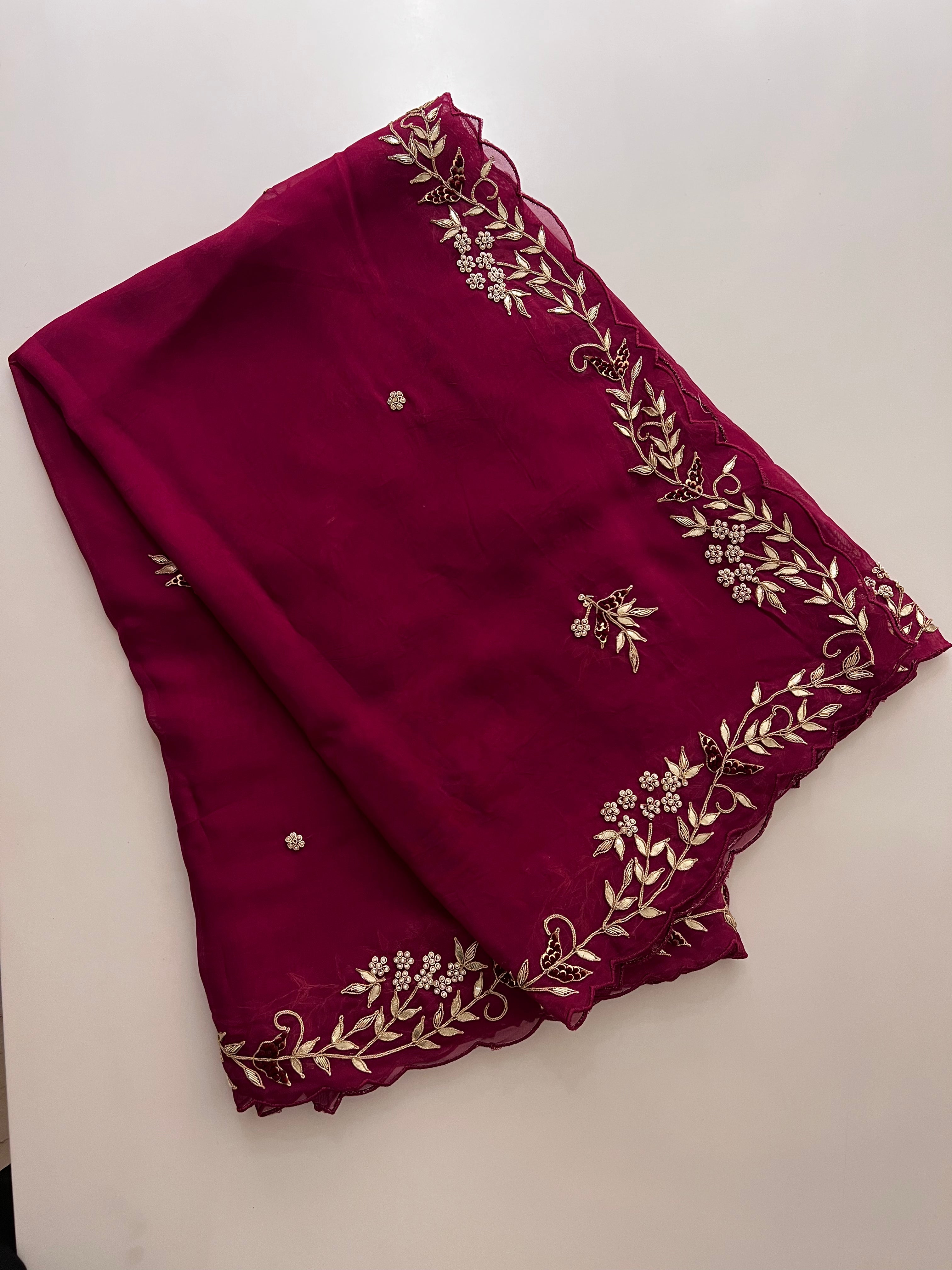 Wine organza saree