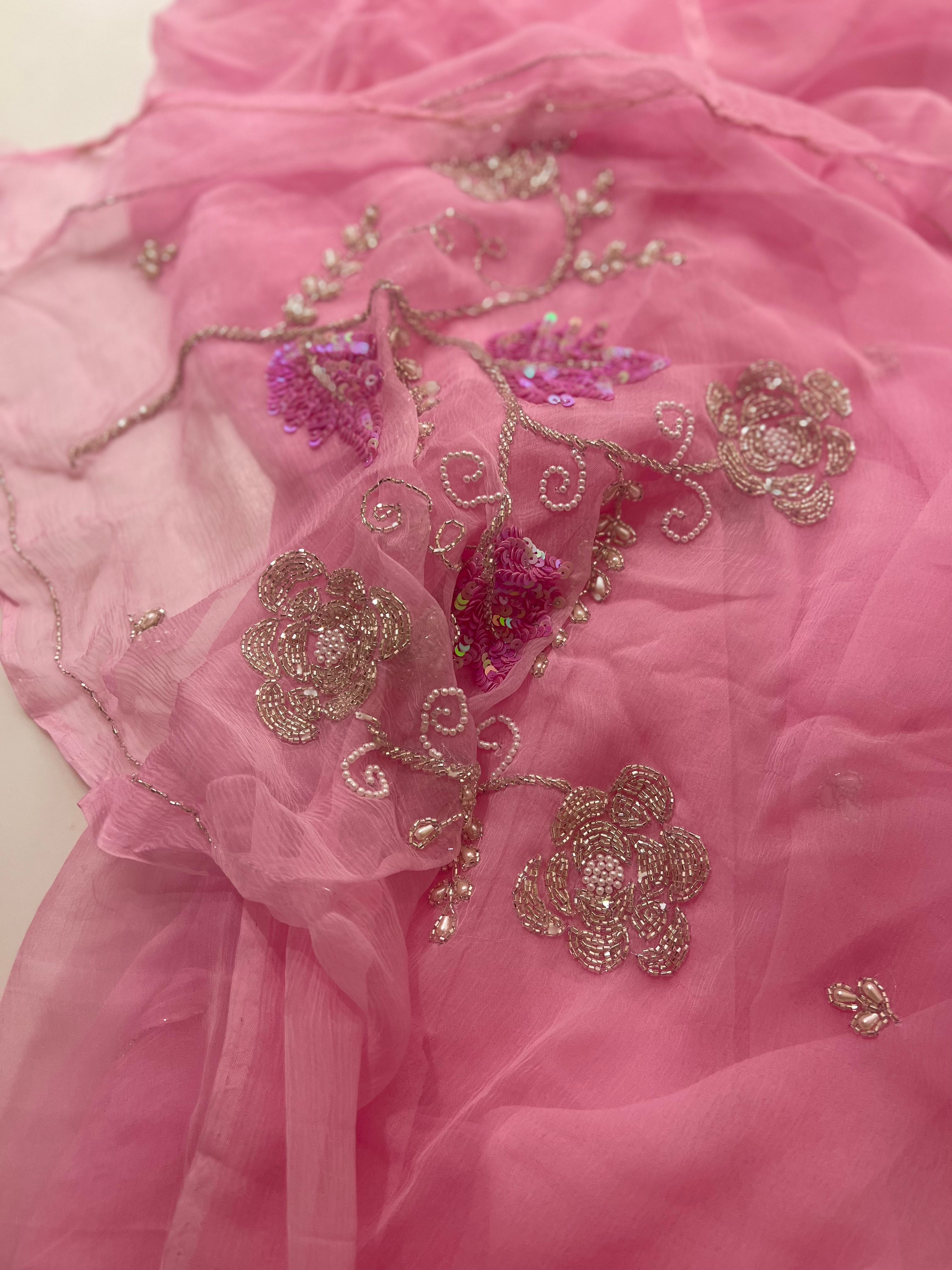 Vintage Rose handwork chiffon saree