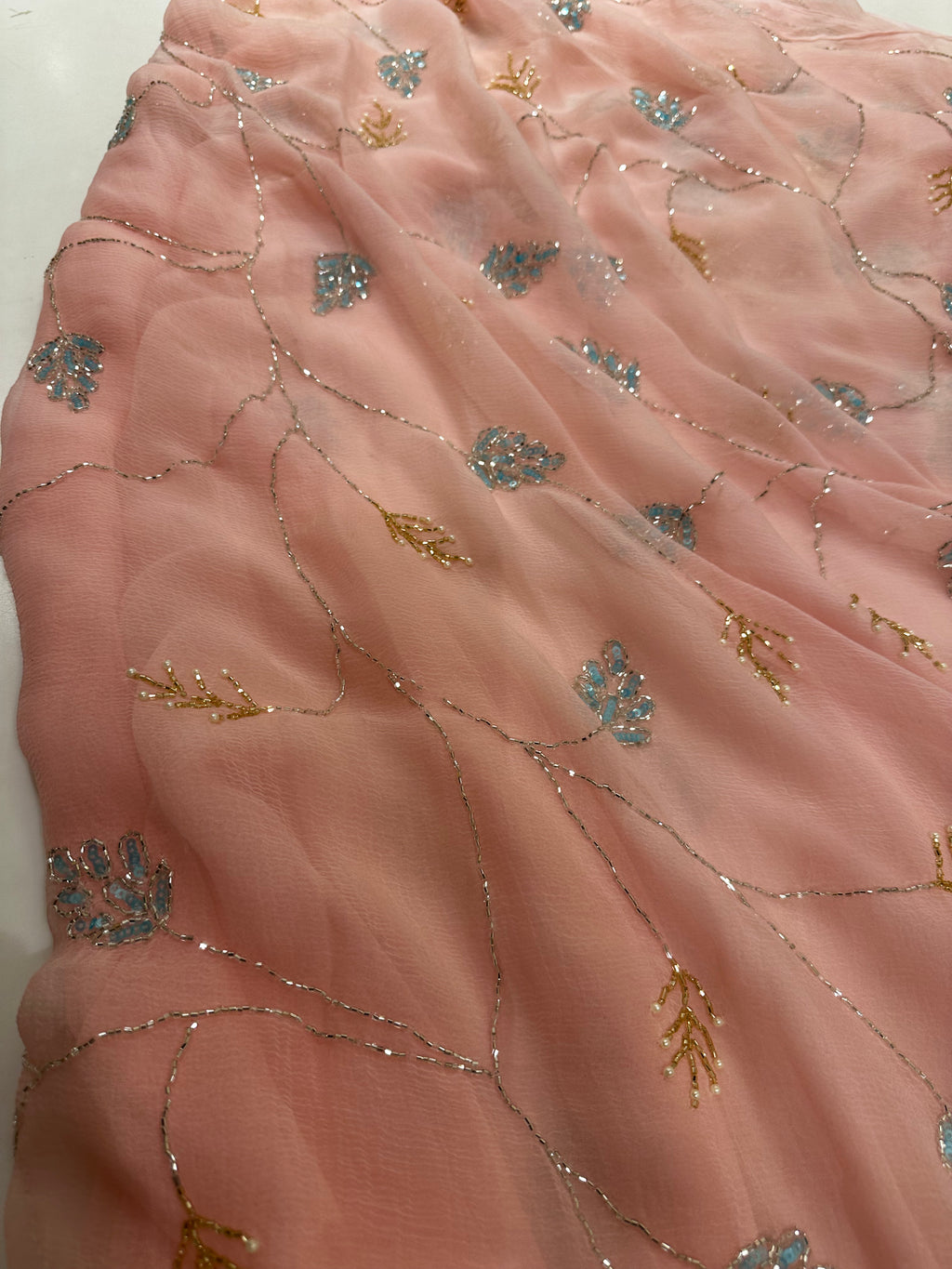 Pretty Peach chiffon saree