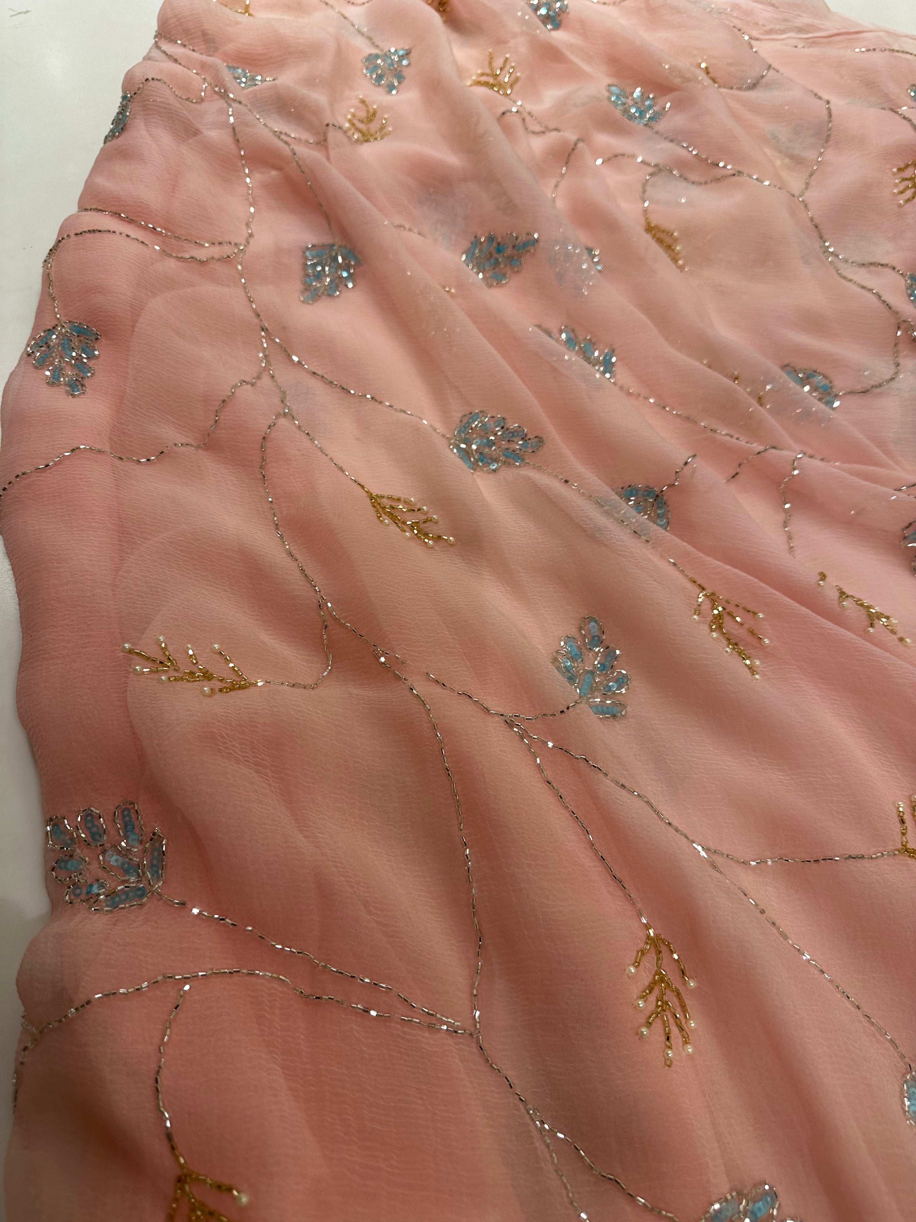 Pretty Peach chiffon saree