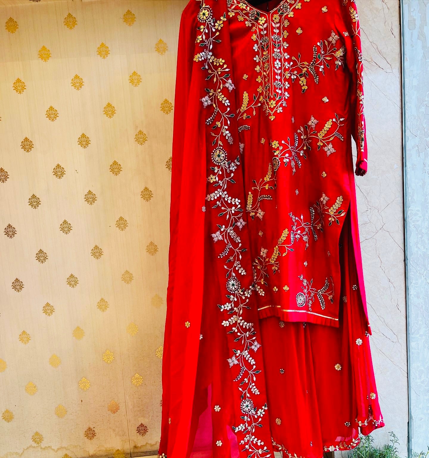 Tomato Red Exclusive gotapatti Sharara set