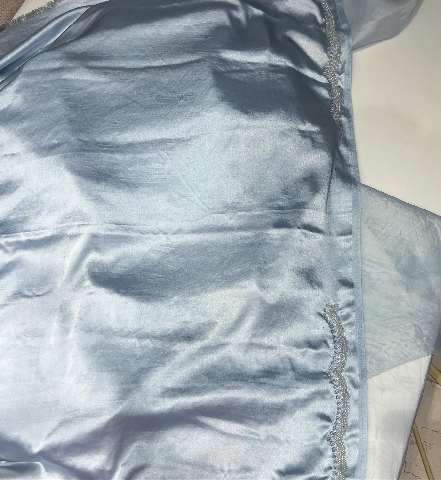 Ice blue pure satin organza saree