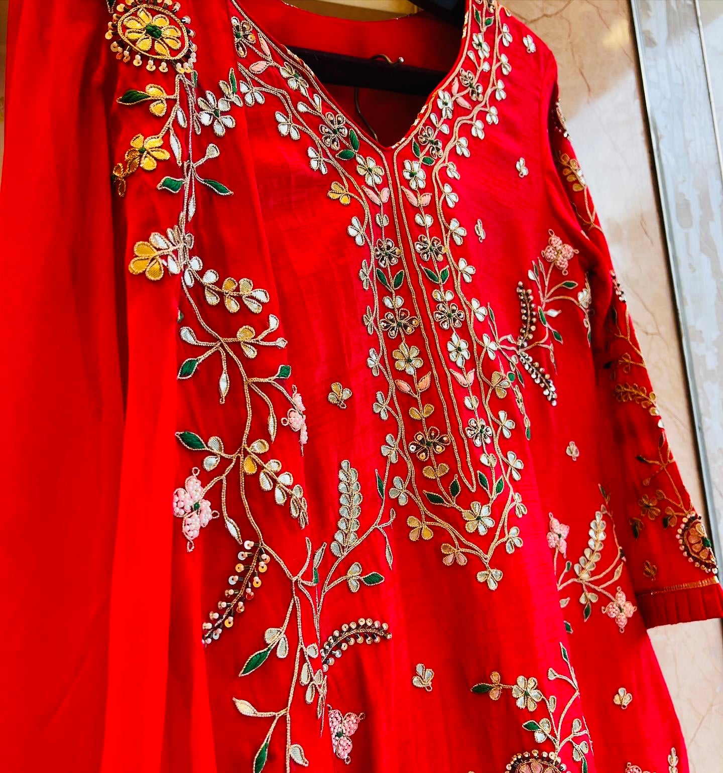 Tomato Red Exclusive gotapatti Sharara set