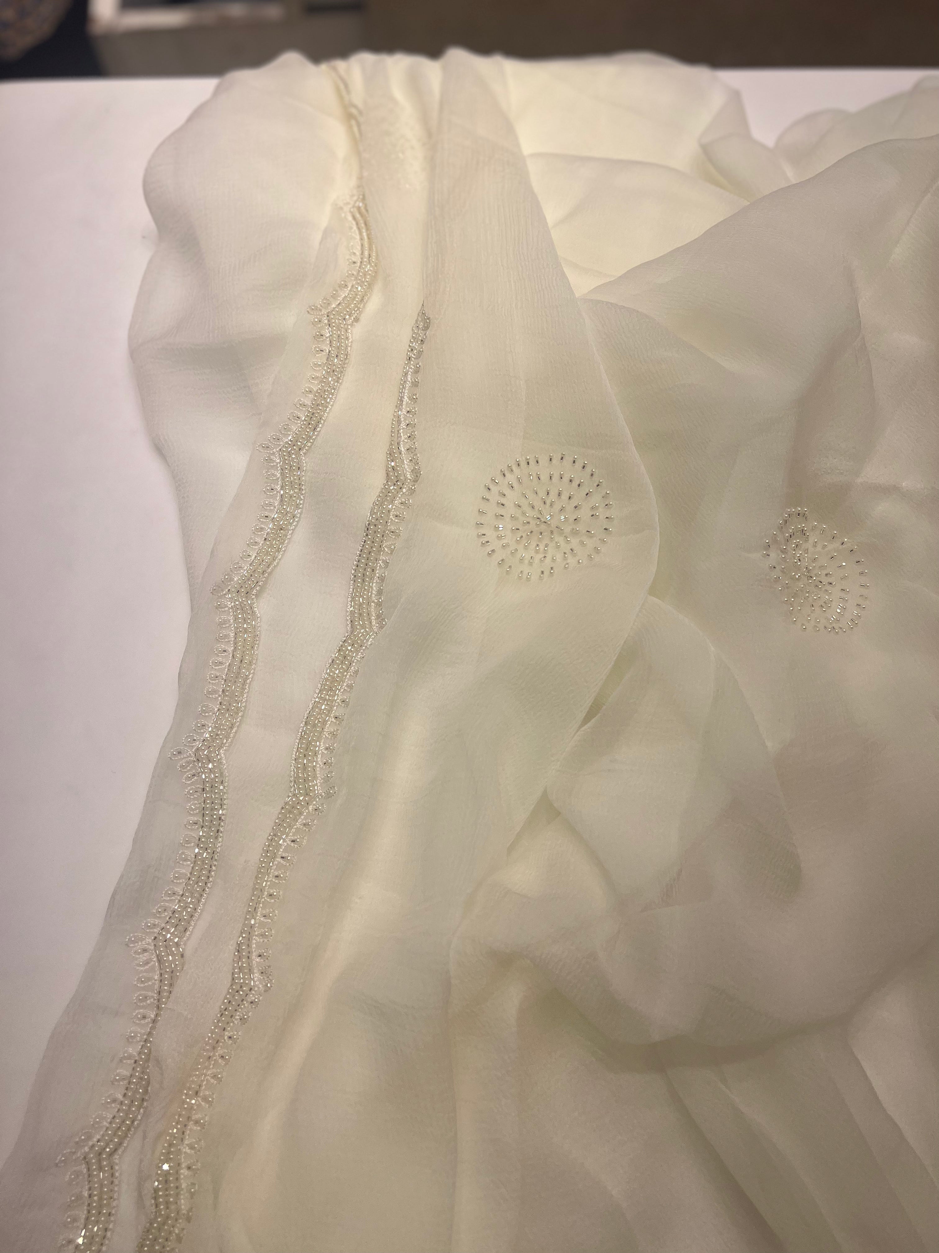 Ivory Chiffon saree