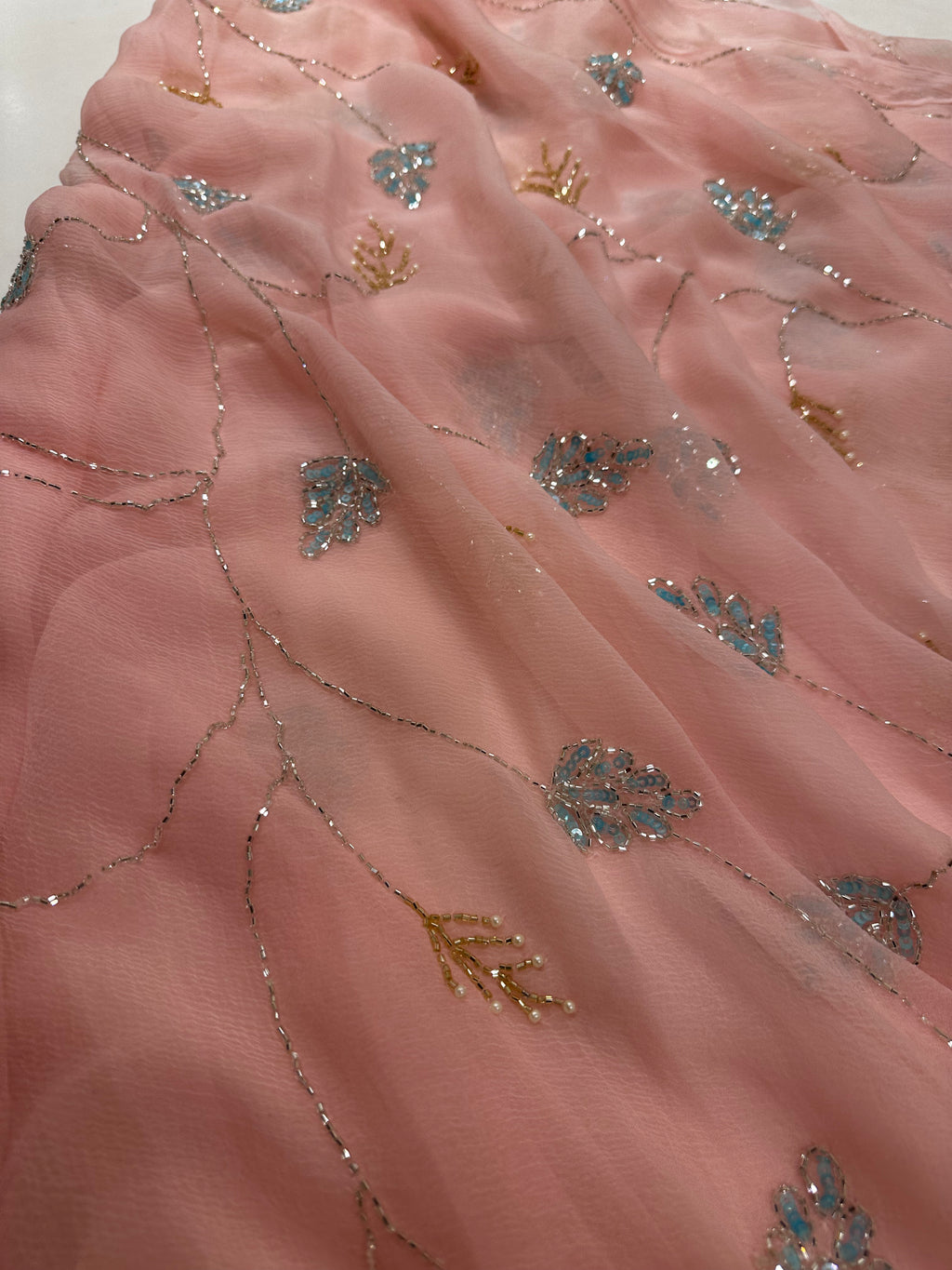 Pretty Peach chiffon saree