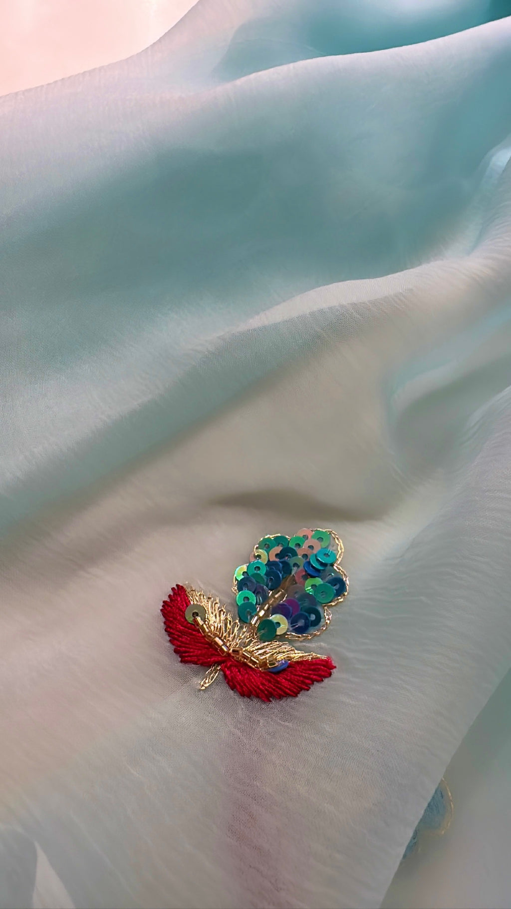 Aqua Dainty Handwork chiffon saree