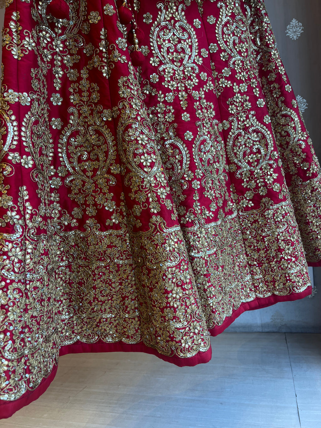 Red handwork gotapatti lehenga