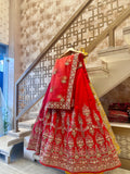 Dola silk Tomato Red Lehenga