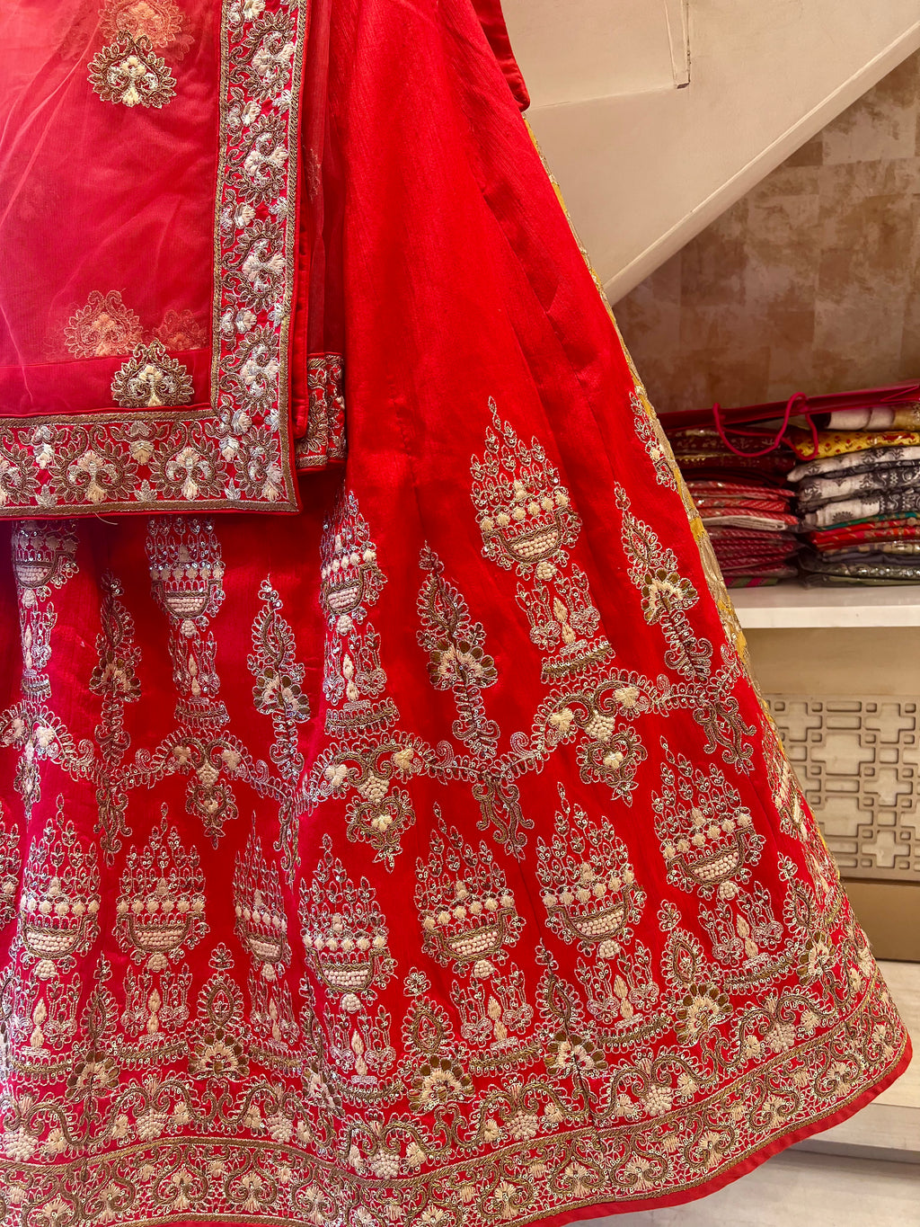 Dola silk Tomato Red Lehenga