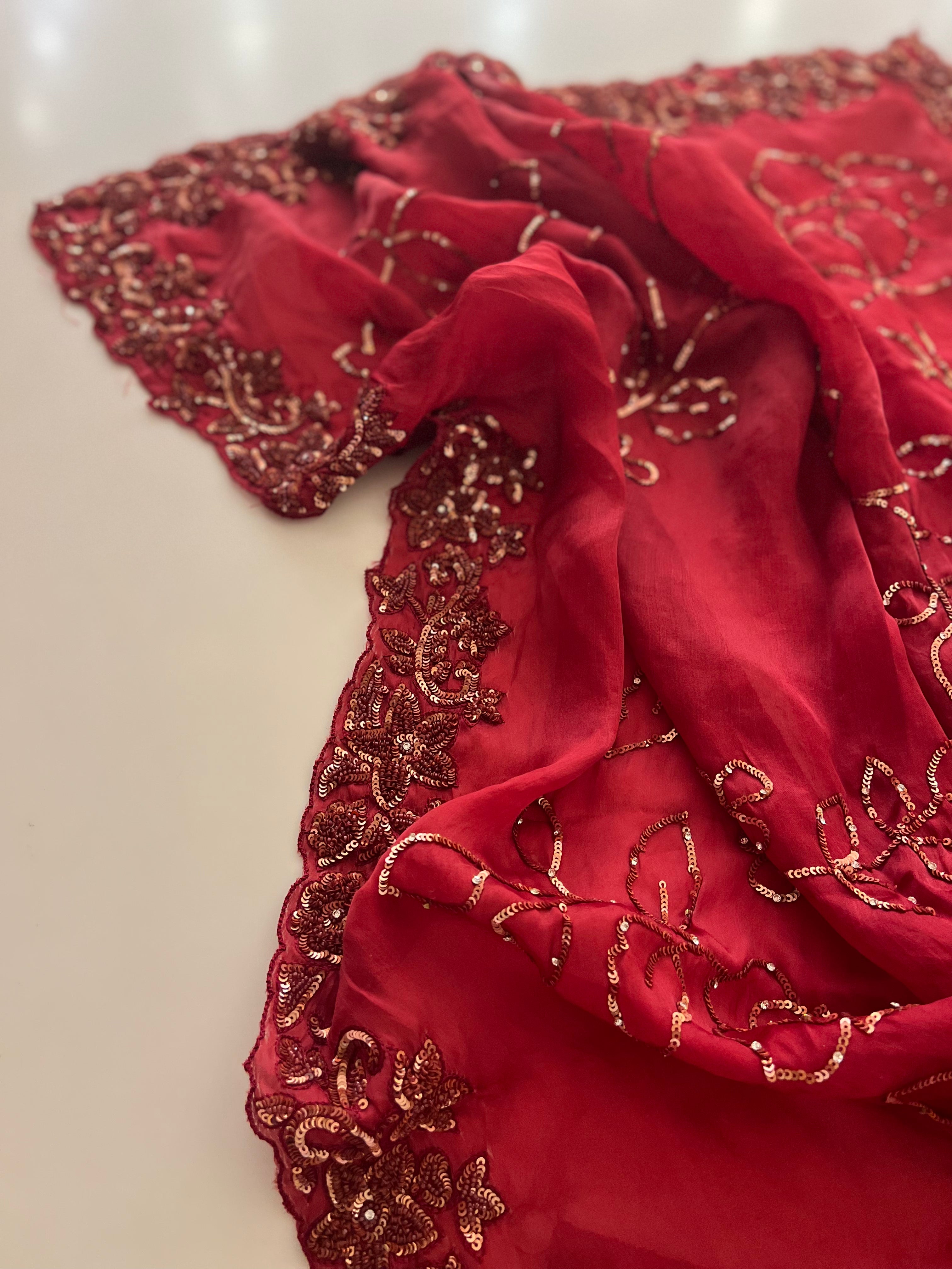 Chilli red pure silk organza saree